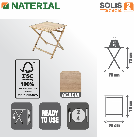 Mesa de madeira NATERIAL SOLIS ORIGAMI 70X70CM ACACIA - 10