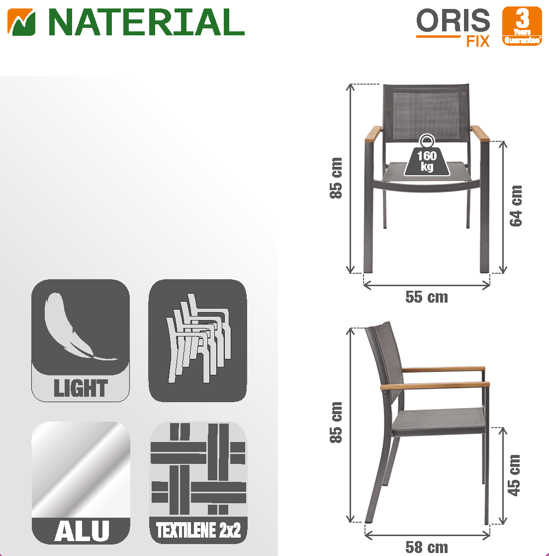 Fauteuil de jardin NATERIAL Oris en aluminium gris anthracite/bois d'eucalyptus - 13