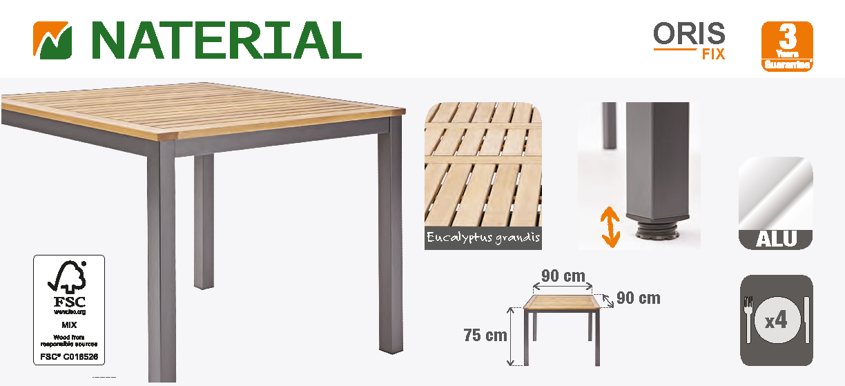 Mesa para balcón de aluminio Oris multicolor de 89x89x75 cm - 3