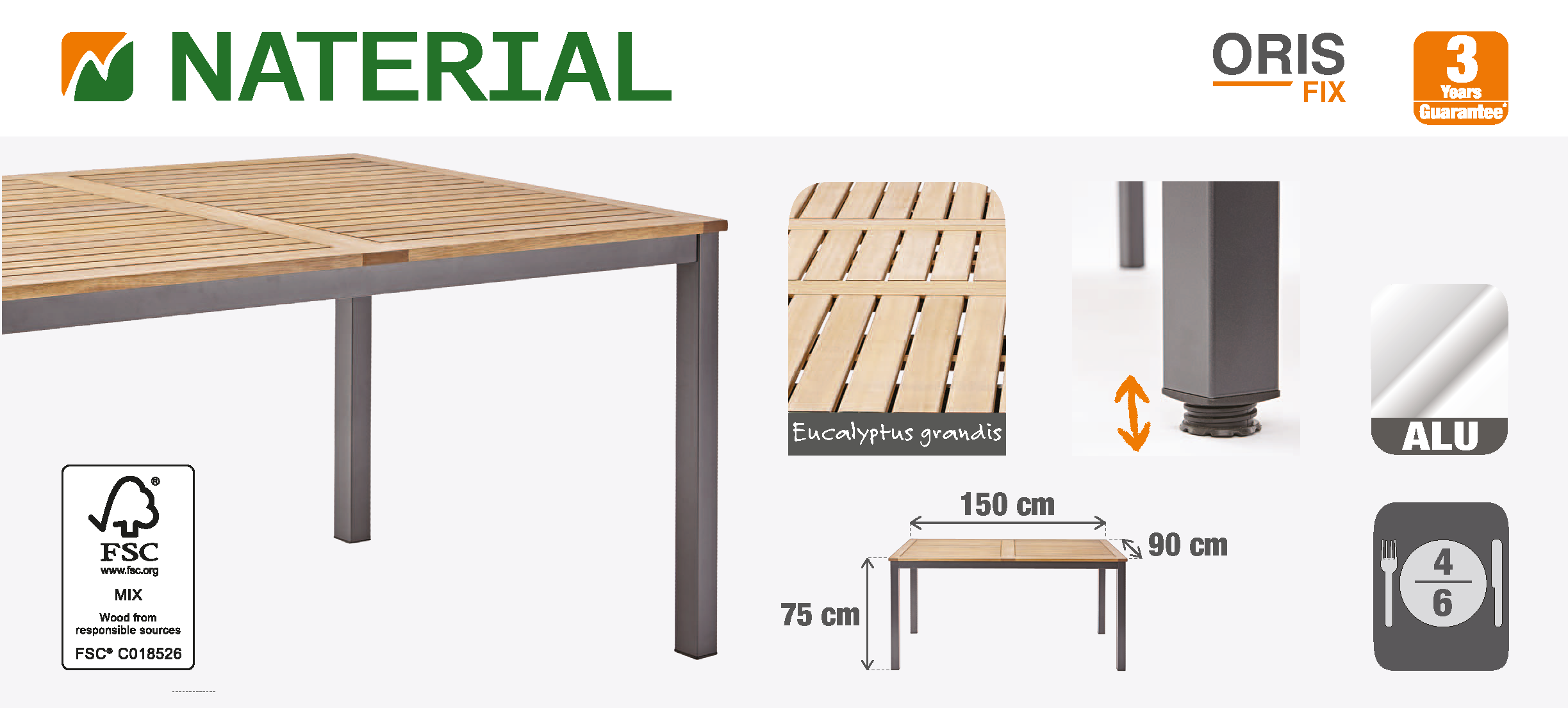 Mesa de jardín de madera Oris de 89x74.6x150 cm - 2