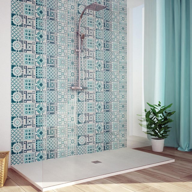 Mosaico in vetro Cement Verde azzurro satinato L 30 x L 178cm x Sp. 4 mm, 12 pezzi