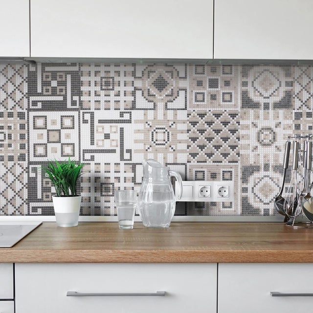 Mosaico in vetro Cement beige satinato L 30 x L 178cm x Sp. 4 mm, 12 pezzi