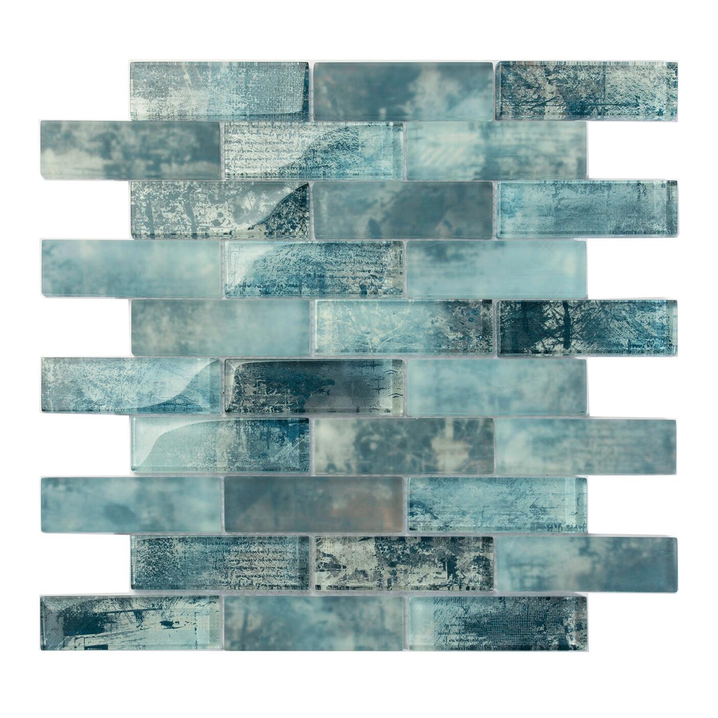 Mosaico in vetro Merletto Blujeans blu satinato L 30 x L 30 cm - 3