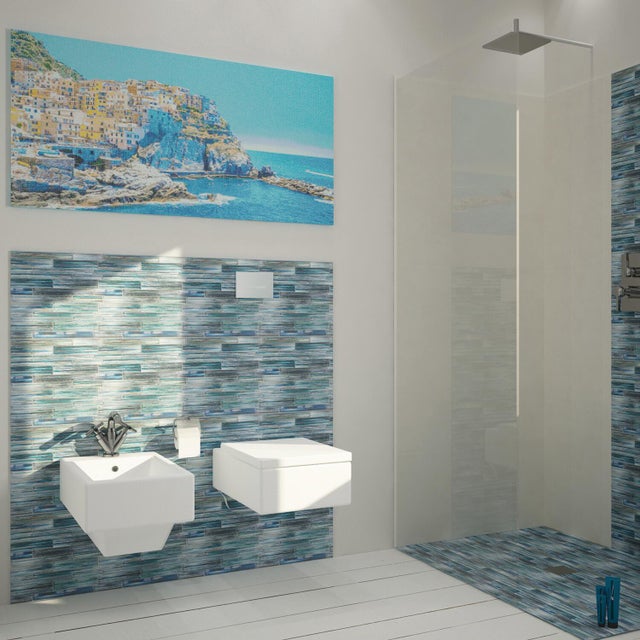 Mosaico in vetro Rainbow blu satinato L 30 x L 30cm x Sp. 8 mm