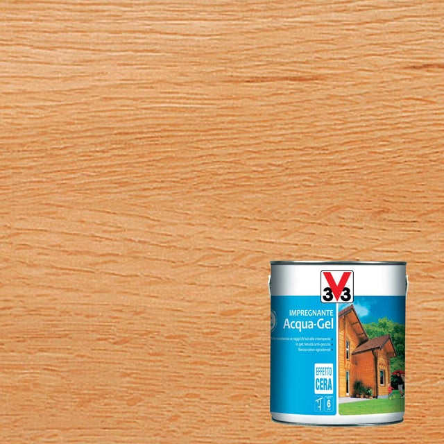 Impregnante per legno da esterno a base acqua V33 Acqua-Gel pino satinato 2.5 lt, 6 anni di protezione.