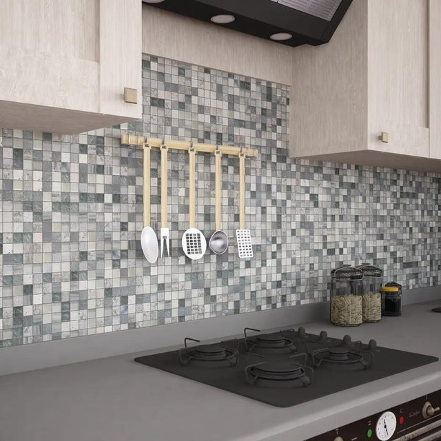 Piastrella Mosaico in pietra argento satinato L 30 x L 30 cm, 10 pezzi
