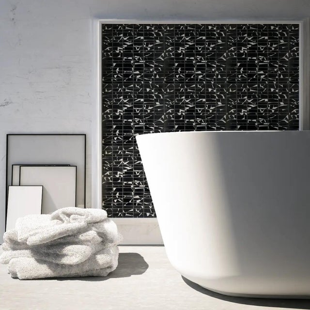 Piastrella Mosaico in pietra nero lucido L 30 x L 30.5 cm, 10 pezzi