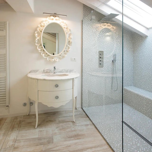 Piastrella Mosaico in pietra Biancoluce bianco satinato L 30 x L 30cm x Sp. 8 mm, 11 pezzi