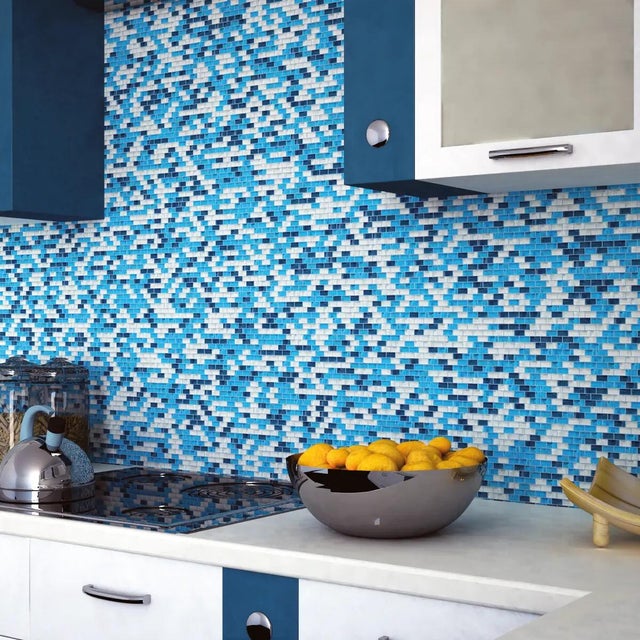 Piastrella Mosaico in vetro blu lucido L 30 x L 31 cm, 10 pezzi