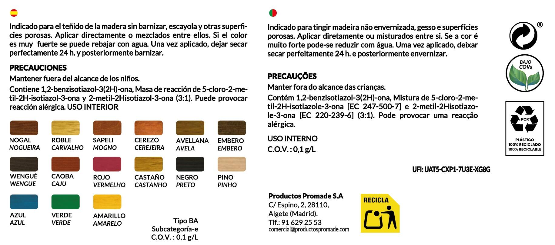 Colorante de madera interior PROMADE en color cerezo, acabado mate para mobiliario líquido de 375 ml. Base agua. - 10