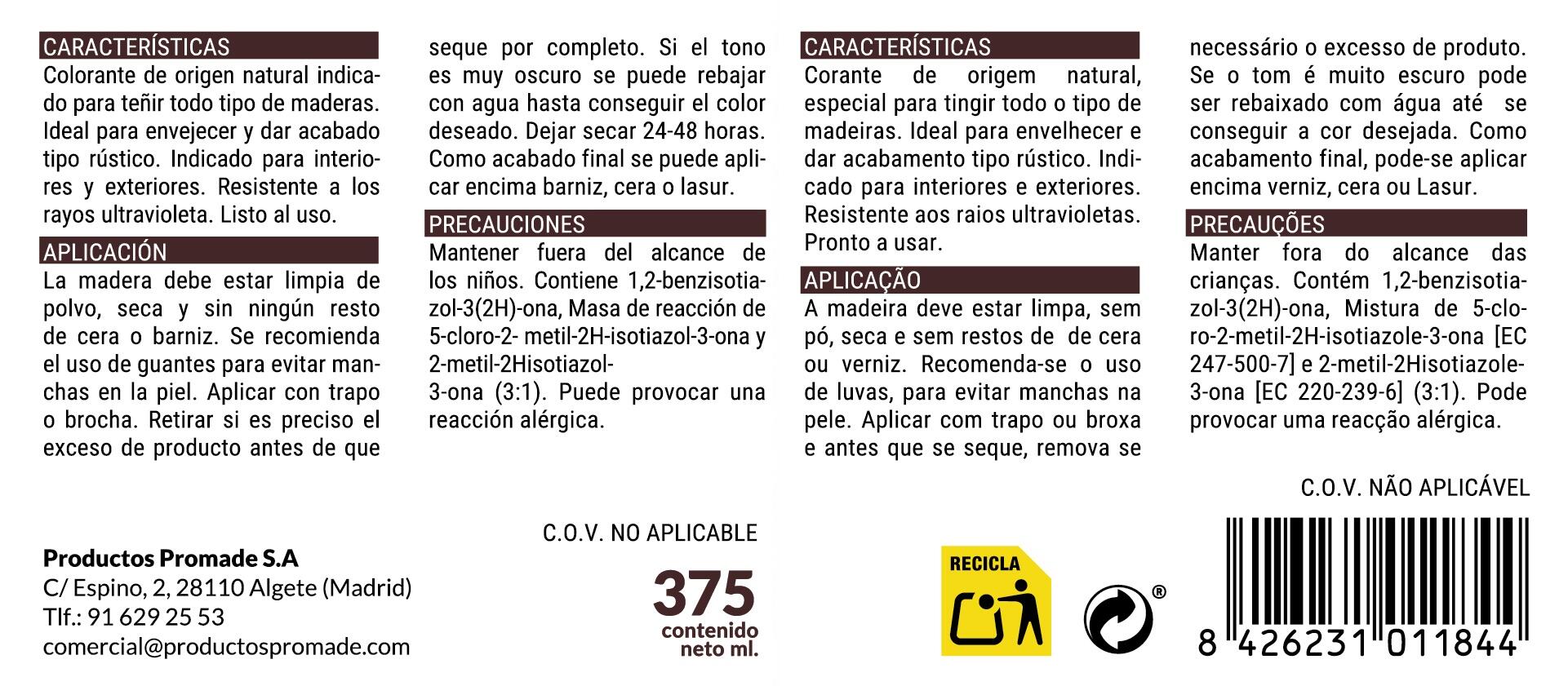 Colorante de madera interior PROMADE Nogalina en color nogal, acabado mate para mobiliario líquido de 375 ml. Base agua. - 8