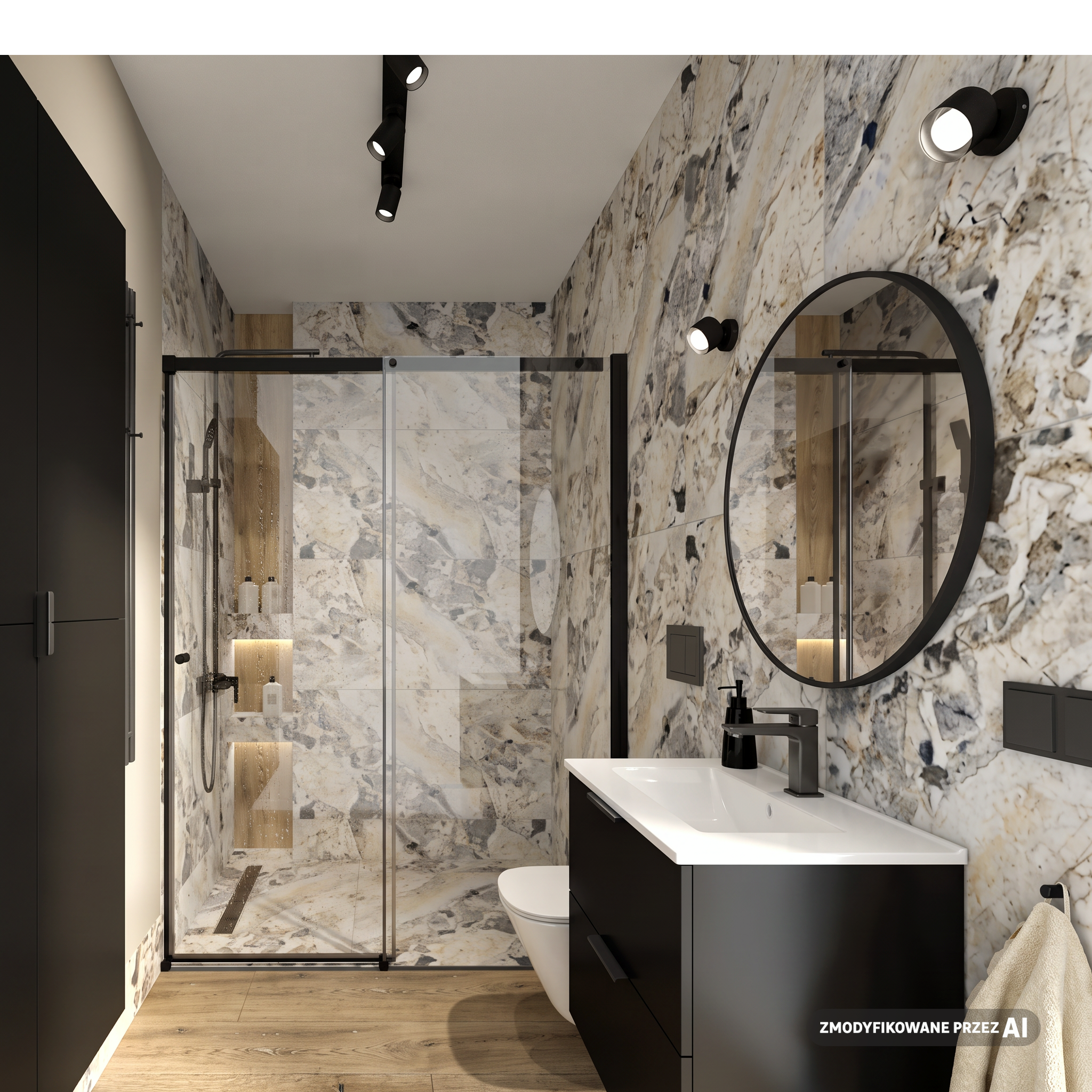 Reflektor Malabe czarny z drewnem GU10 IP44 Inspire - 2