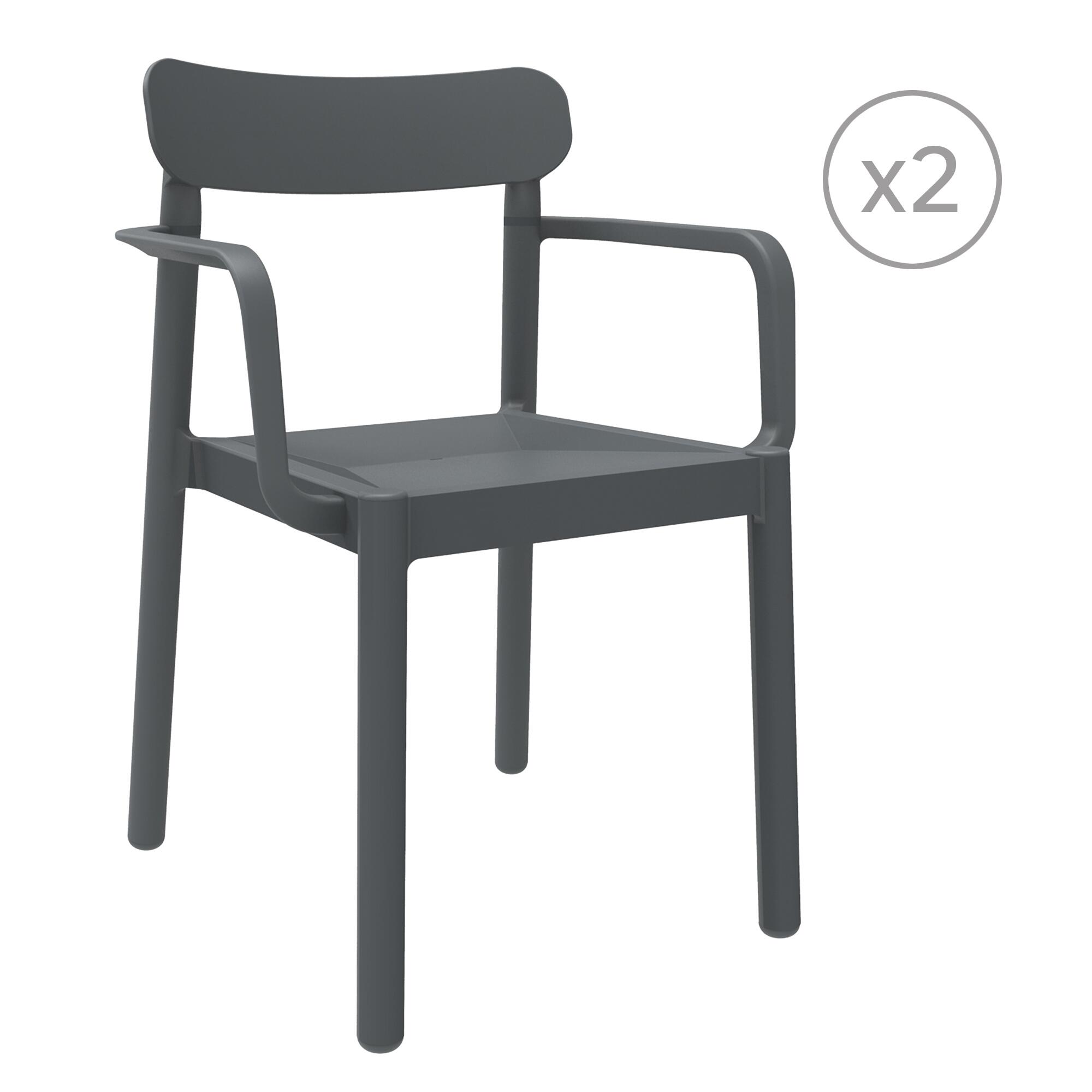 pack 2 sillas de jardin de exterior de resina elba con brazos antracita