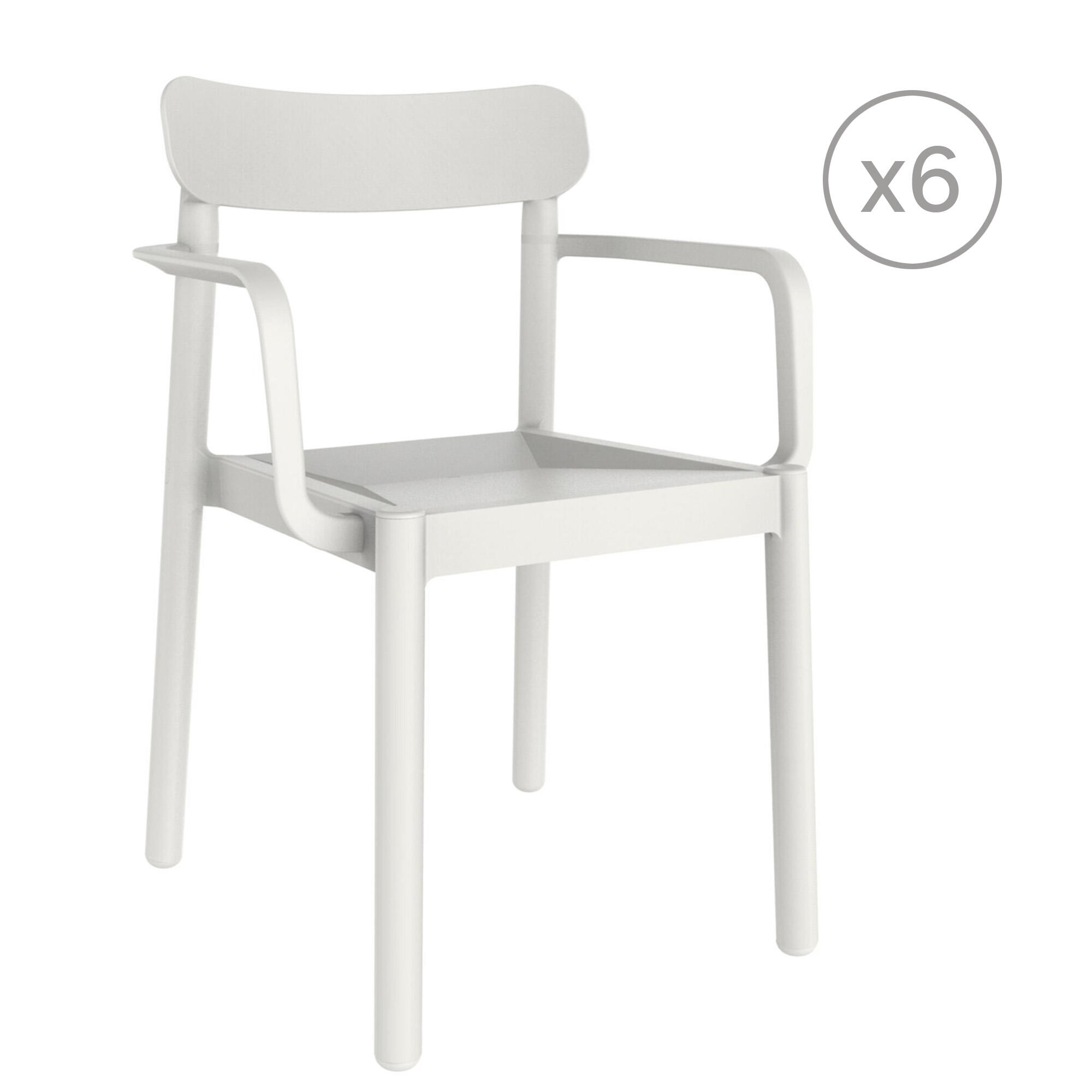 pack 6 sillas de jardin de exterior de resina con brazos elba blanca