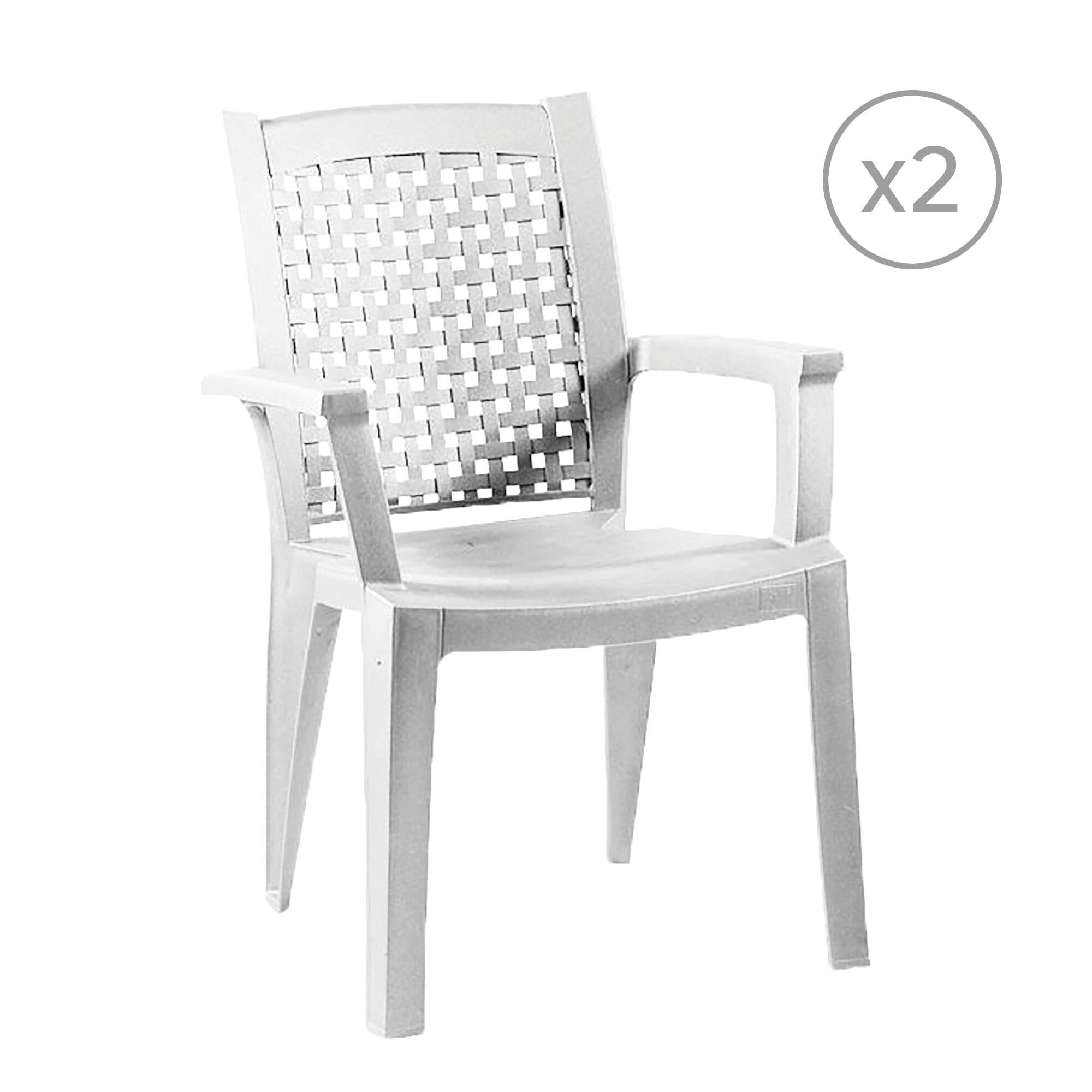 pack 2 sillas de jardin de exterior de resina imitacion metal blanco