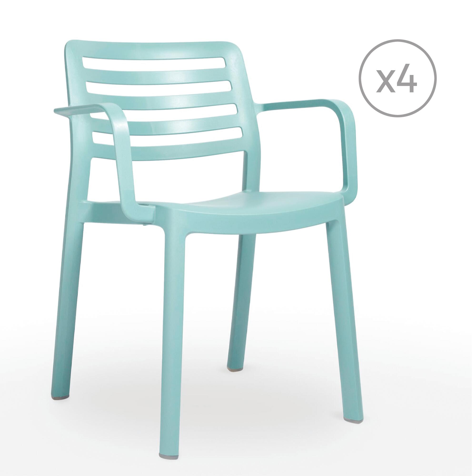 pack 4 sillas de jardin con brazos de polipropileno reciclado wind azul