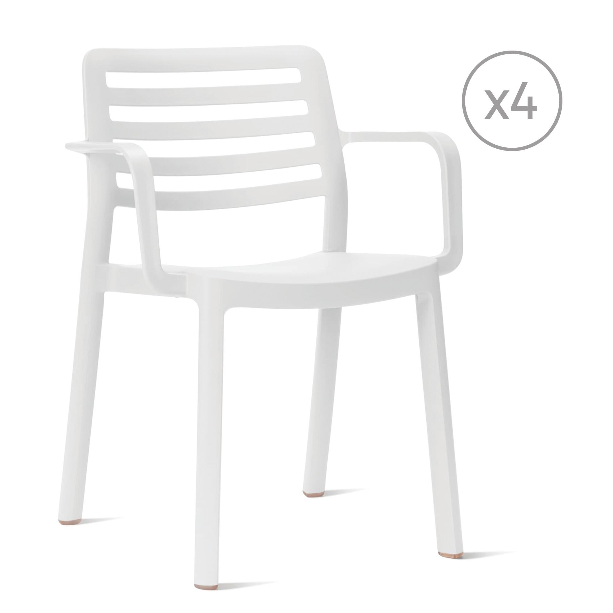 pack 4 sillas de jardin de exterior de resina con brazos wind blanco