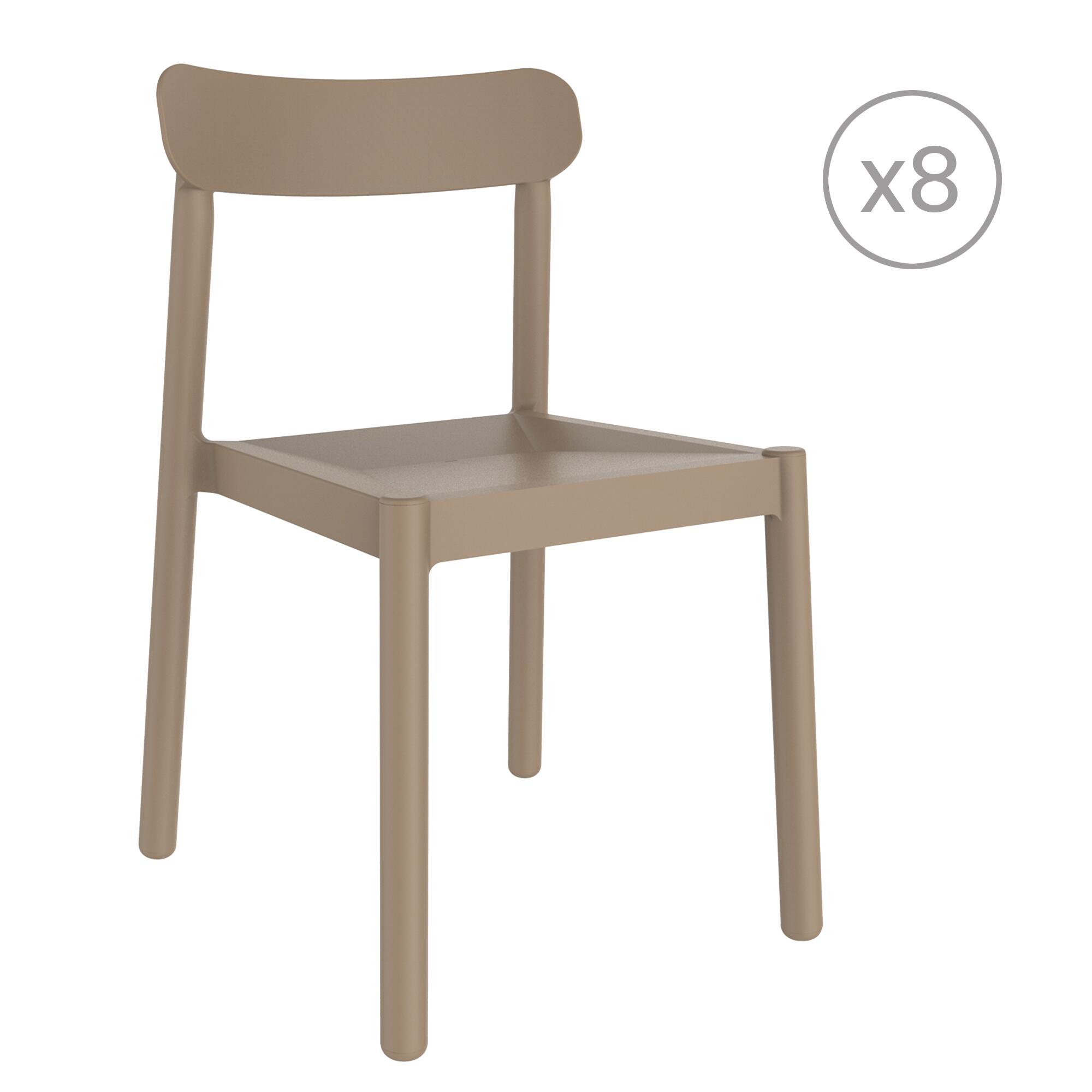 pack 8 sillas de jardin de polipropileno elba marron
