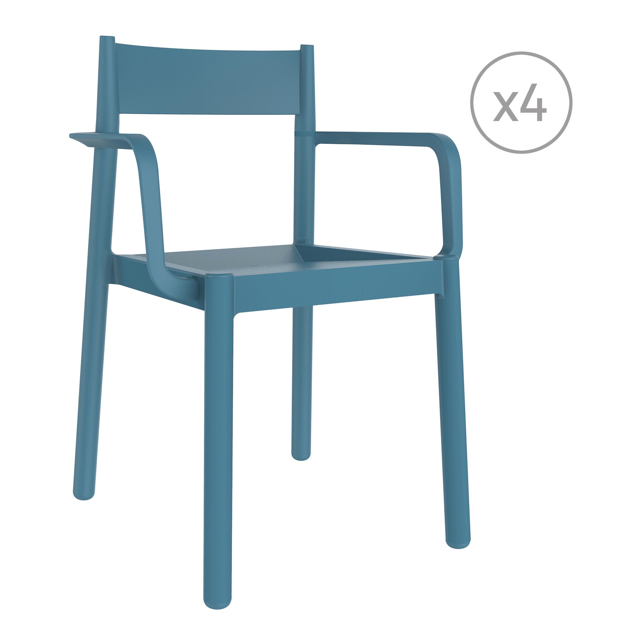 pack 4 sillas de jardin de exterior de resina con brazos danna azul
