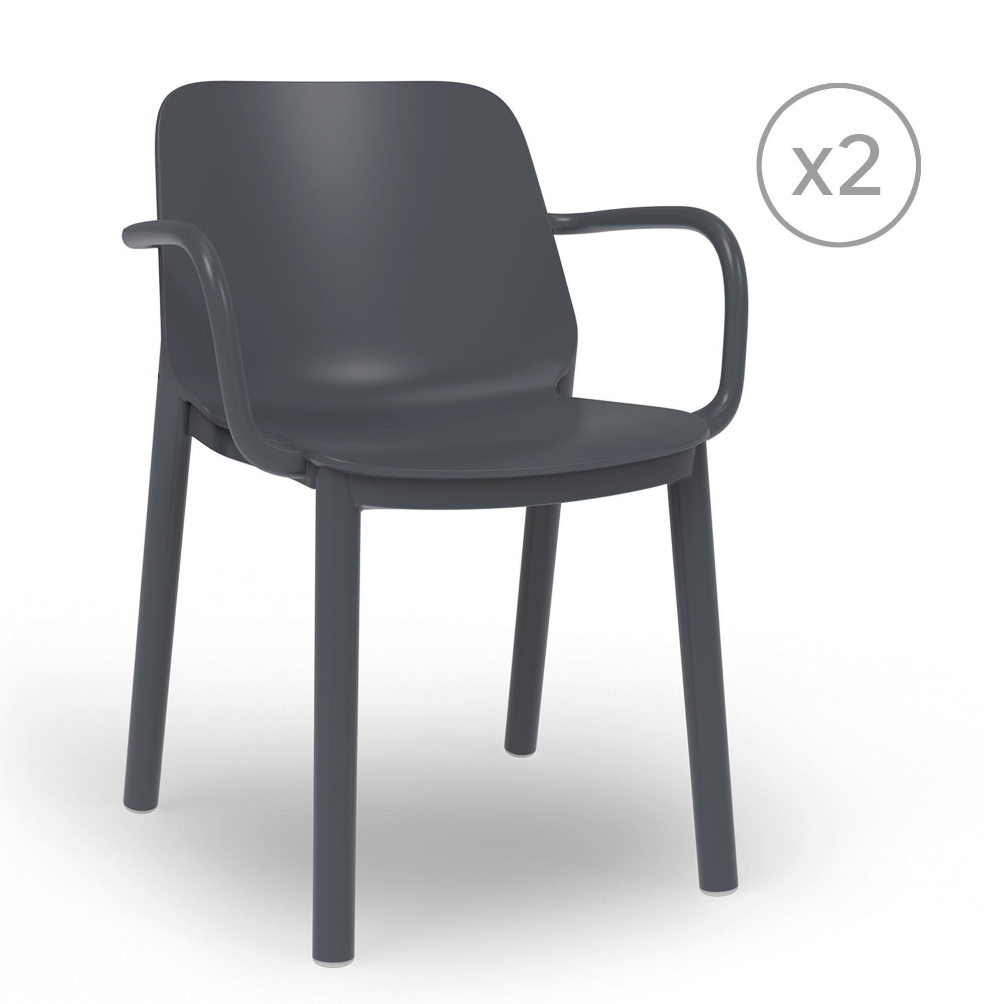pack 2 sillas de jardin con brazos de polipropileno one gris oscuro