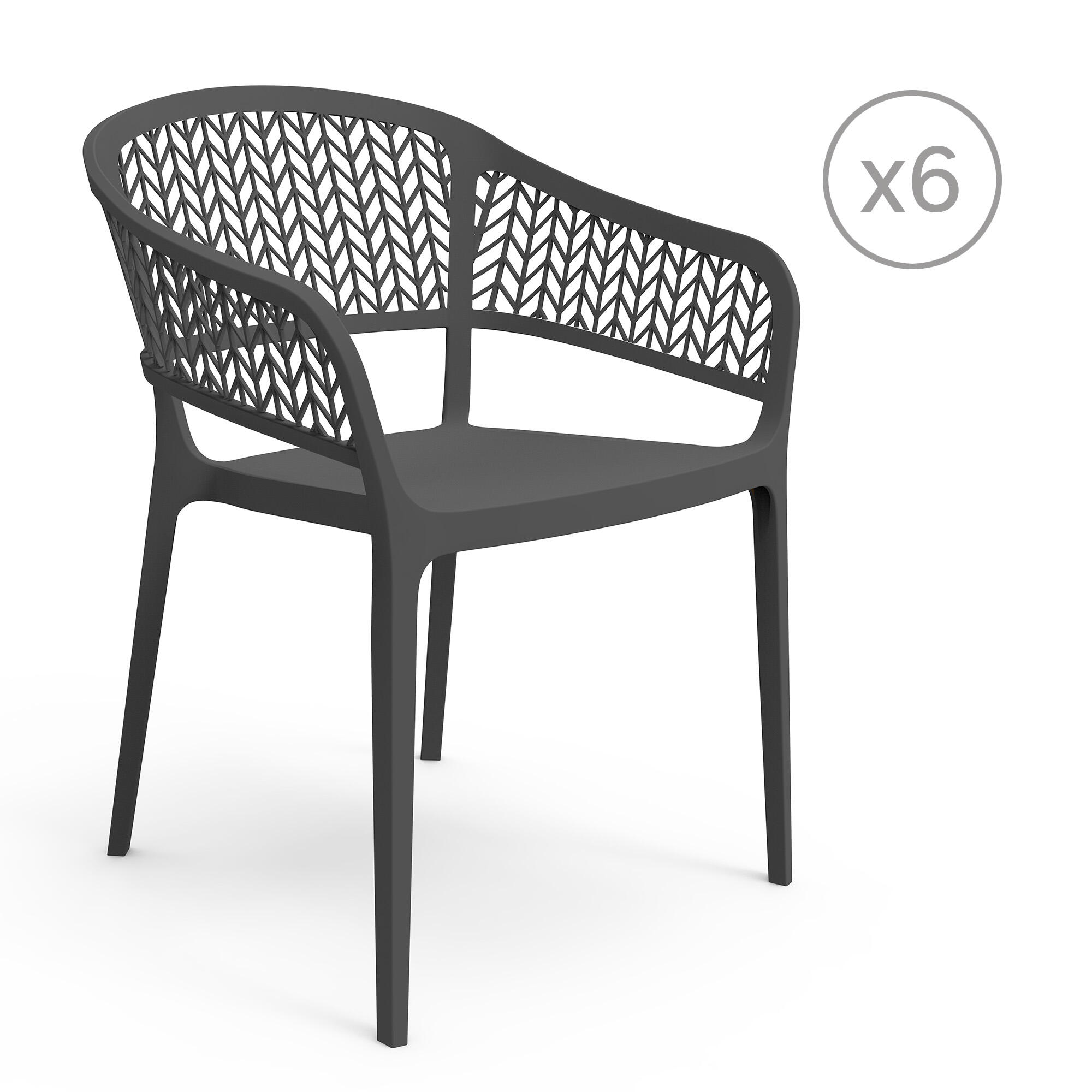 pack 6 sillas jardin de comedor de polipropileno saona gris de 56x78x59 cm