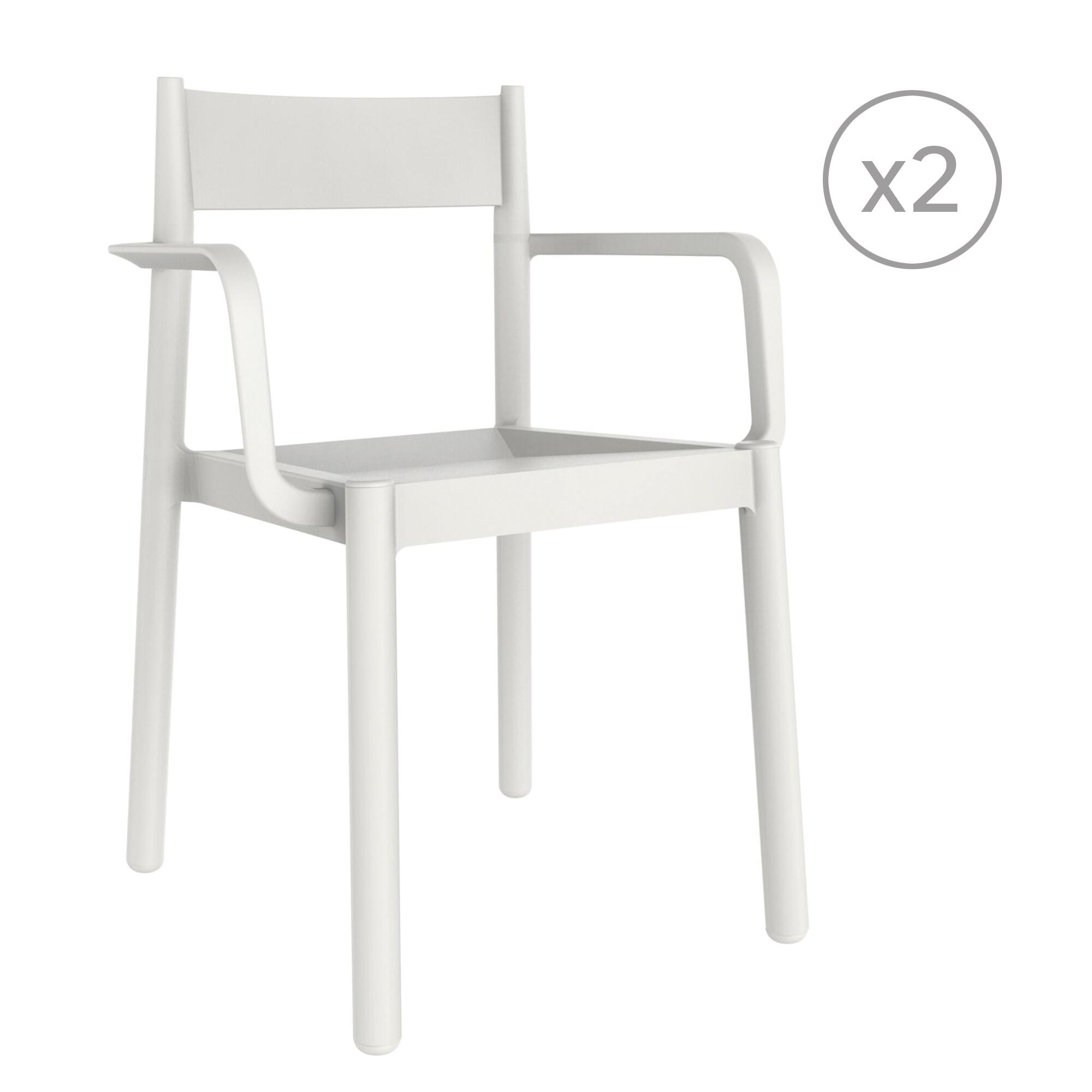 pack 2 sillas de jardin de exterior de resina con brazos danna blanco