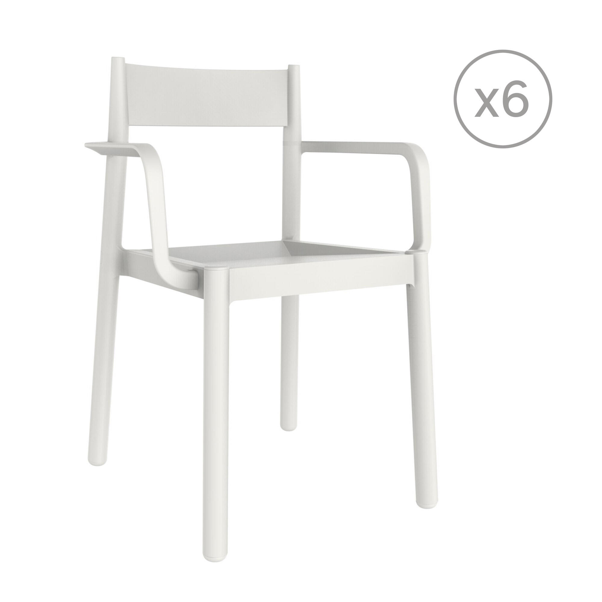 pack 6 sillas de jardin de exterior de resina con brazos danna blanco
