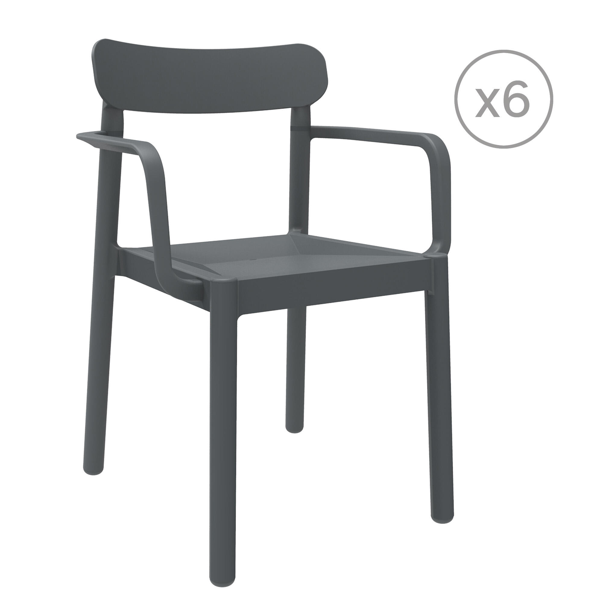 pack 6 sillas de jardin de exterior de resina elba con brazos antracita