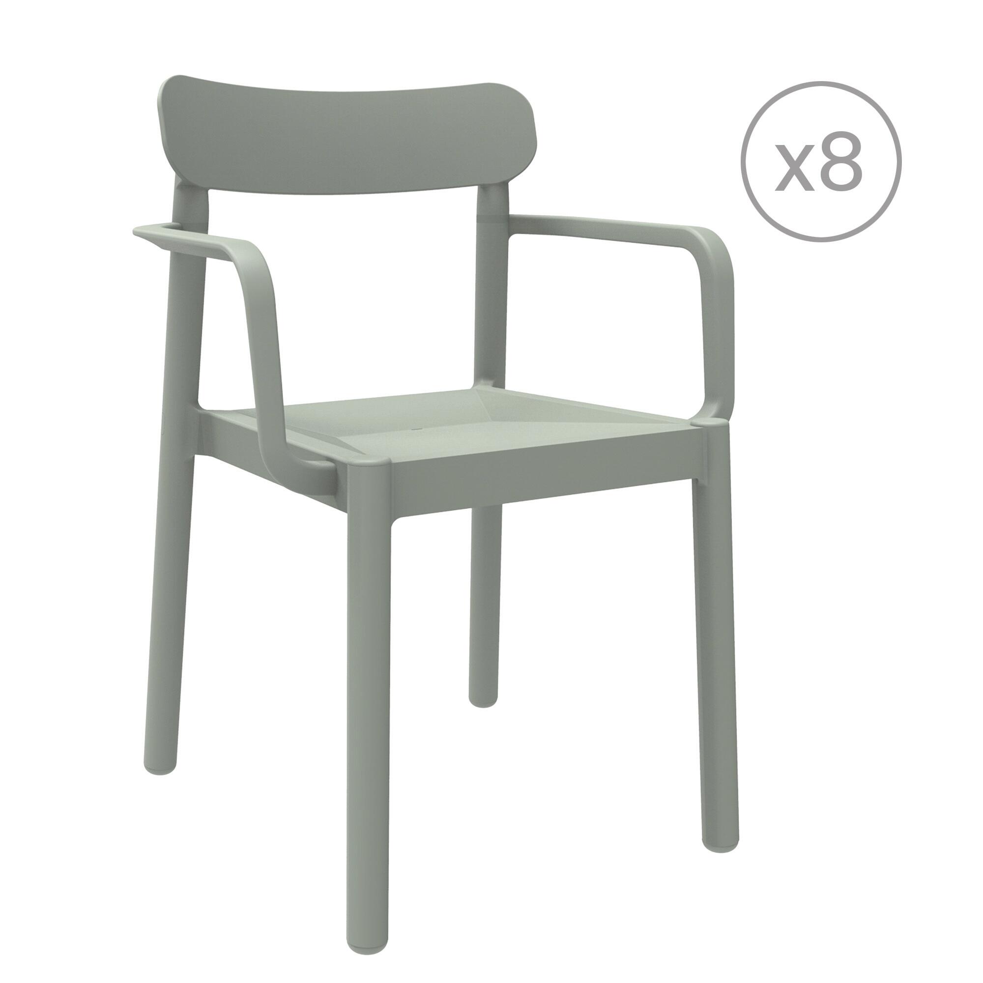 pack 8 sillas de jardin de exterior de resina con brazos elba gris