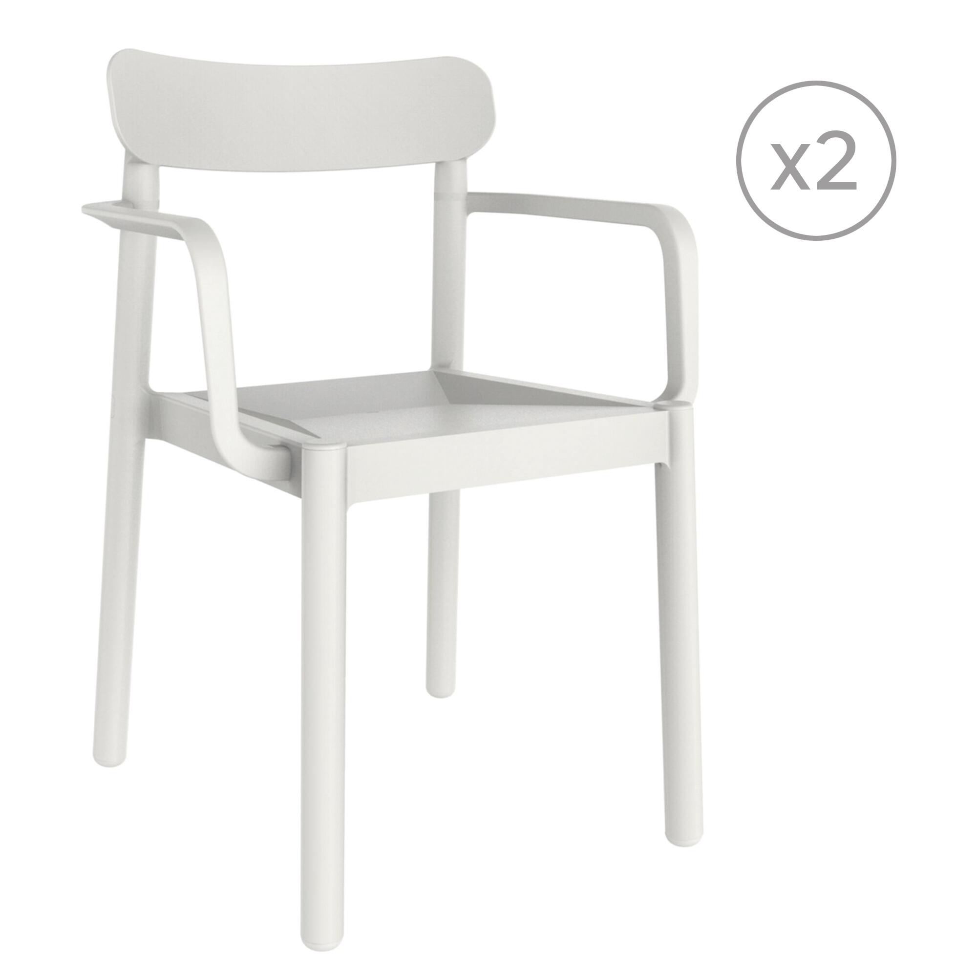 pack 2 sillas de jardin de exterior de resina con brazos elba blanca