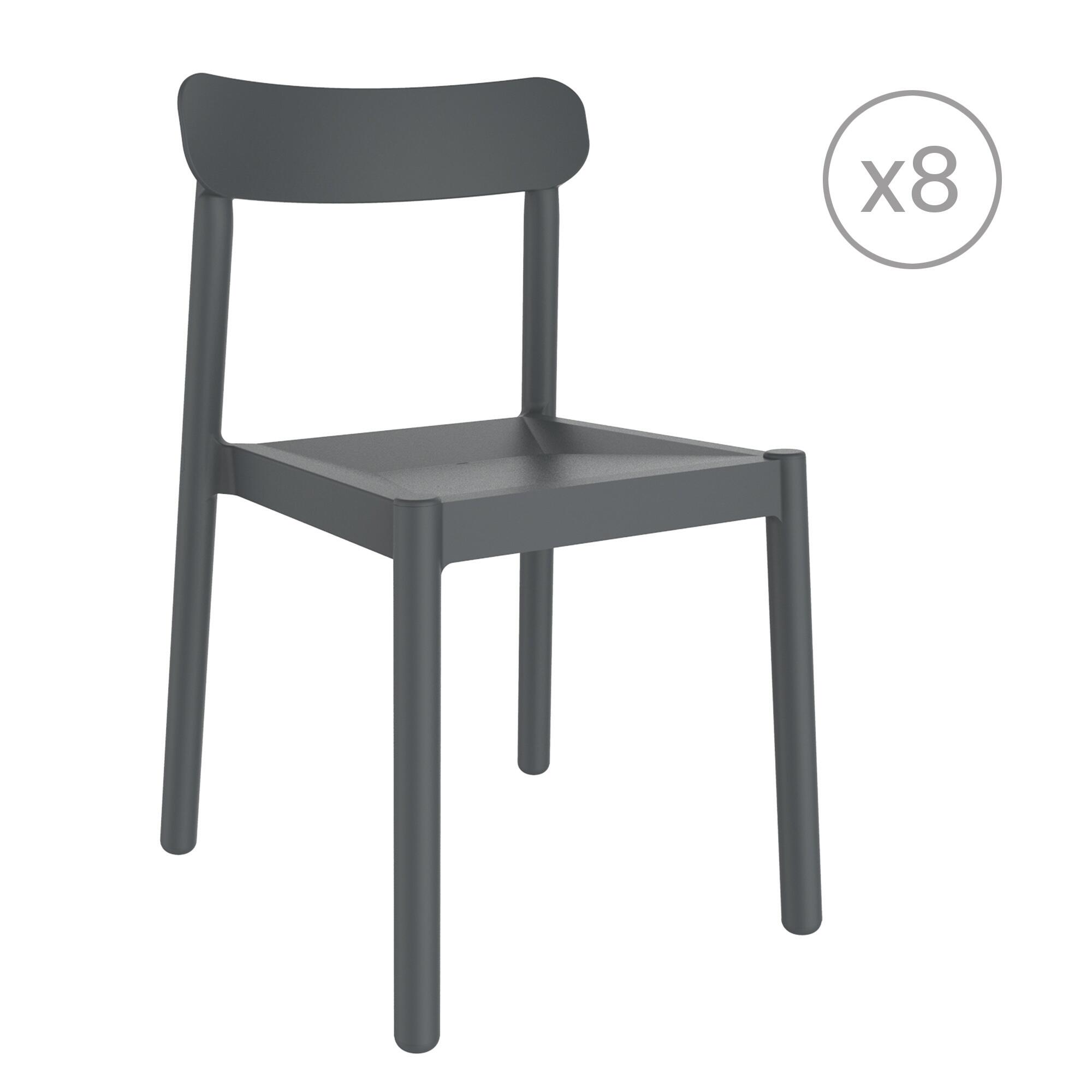 pack 8 sillas de jardin de exterior de resina elba antracita