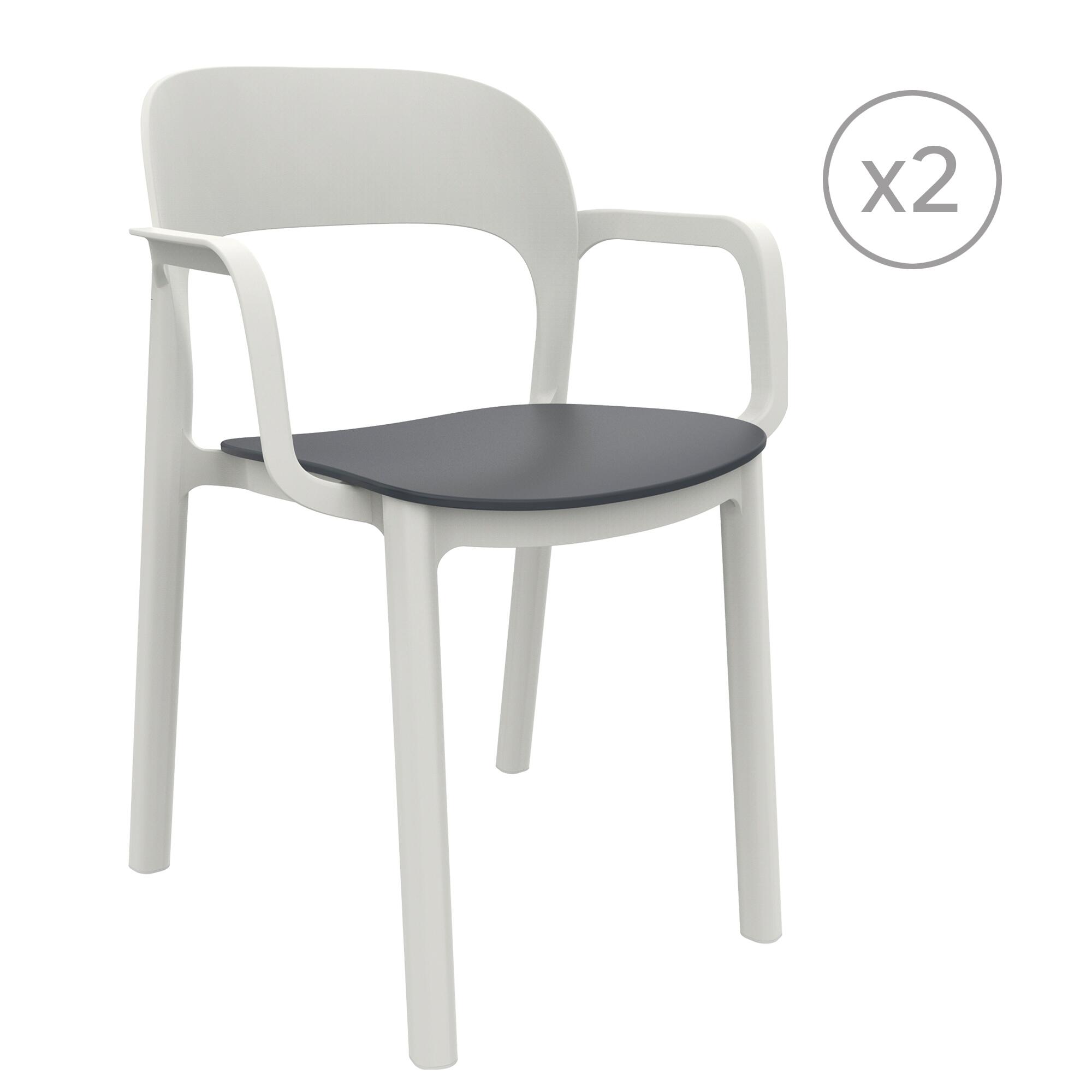 pack 2 sillas de jardin de exterior de resina con brazos ona blancogris