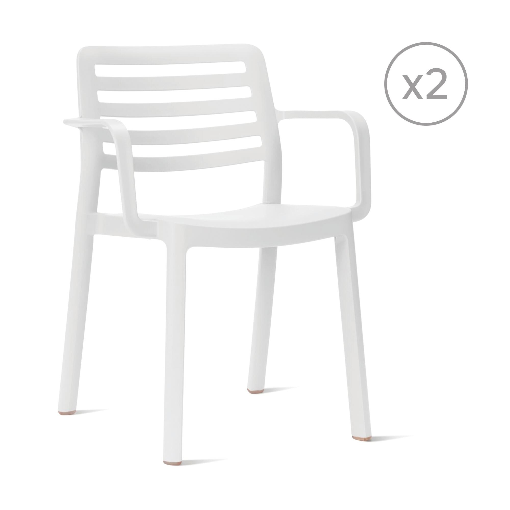 pack 2 sillas de jardin de exterior de resina con brazos wind blanco
