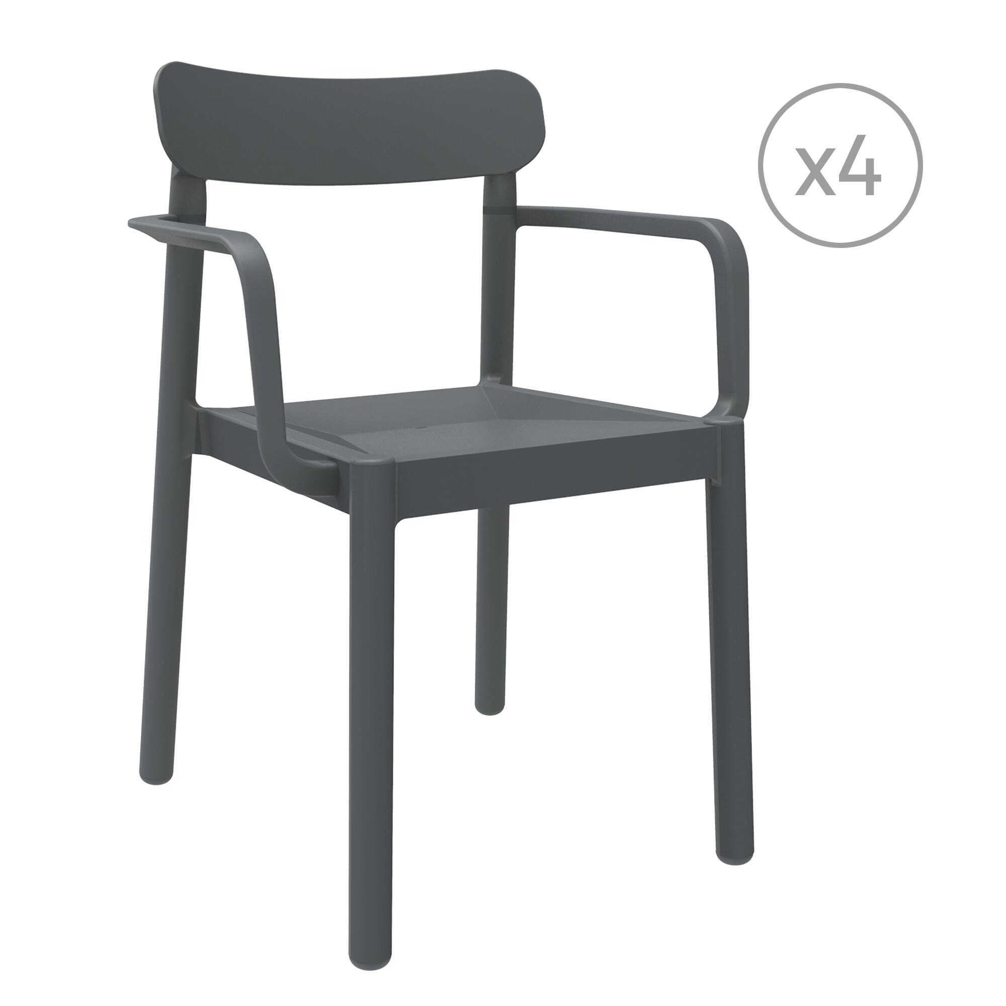 pack 4 sillas de jardin de exterior de resina elba con brazos antracita
