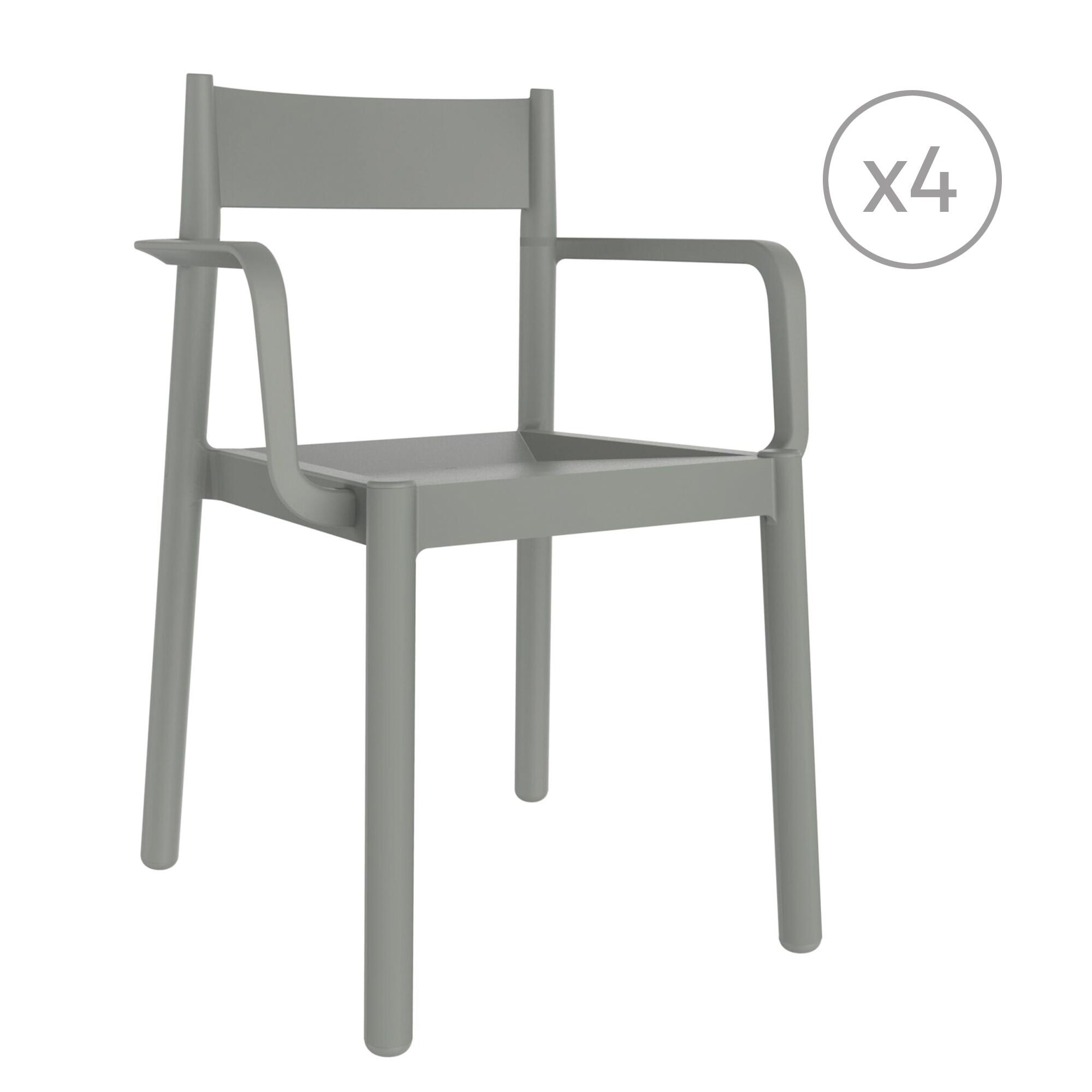 pack 4 sillas de jardin de exterior de resina con brazos danna gris