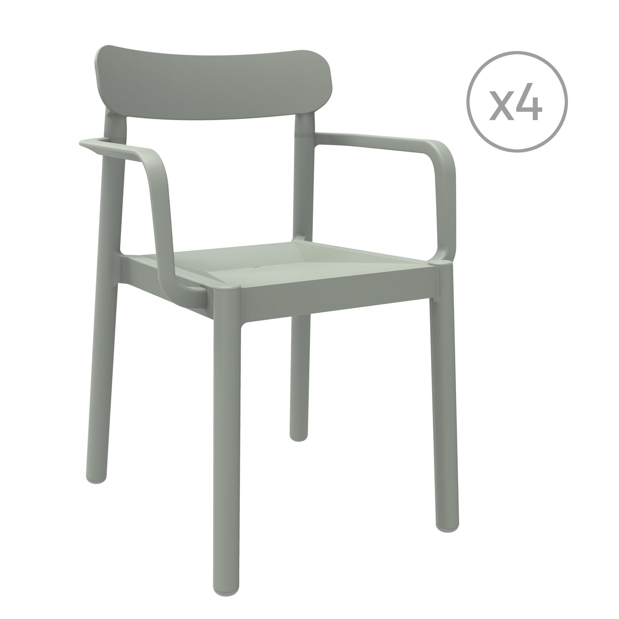 pack 4 sillas de jardin de exterior de resina con brazos elba gris