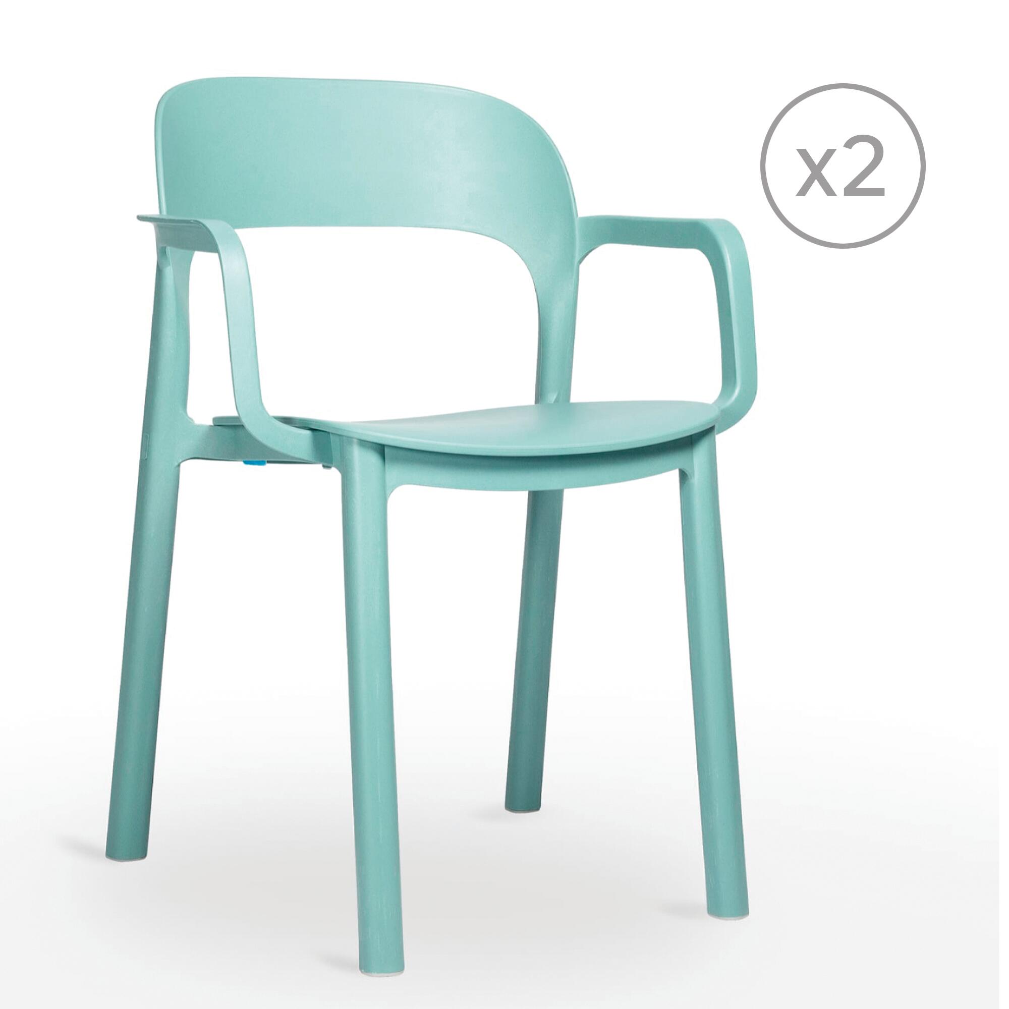 pack 2 sillas de jardin con brazos de polipropileno reciclado ona azul