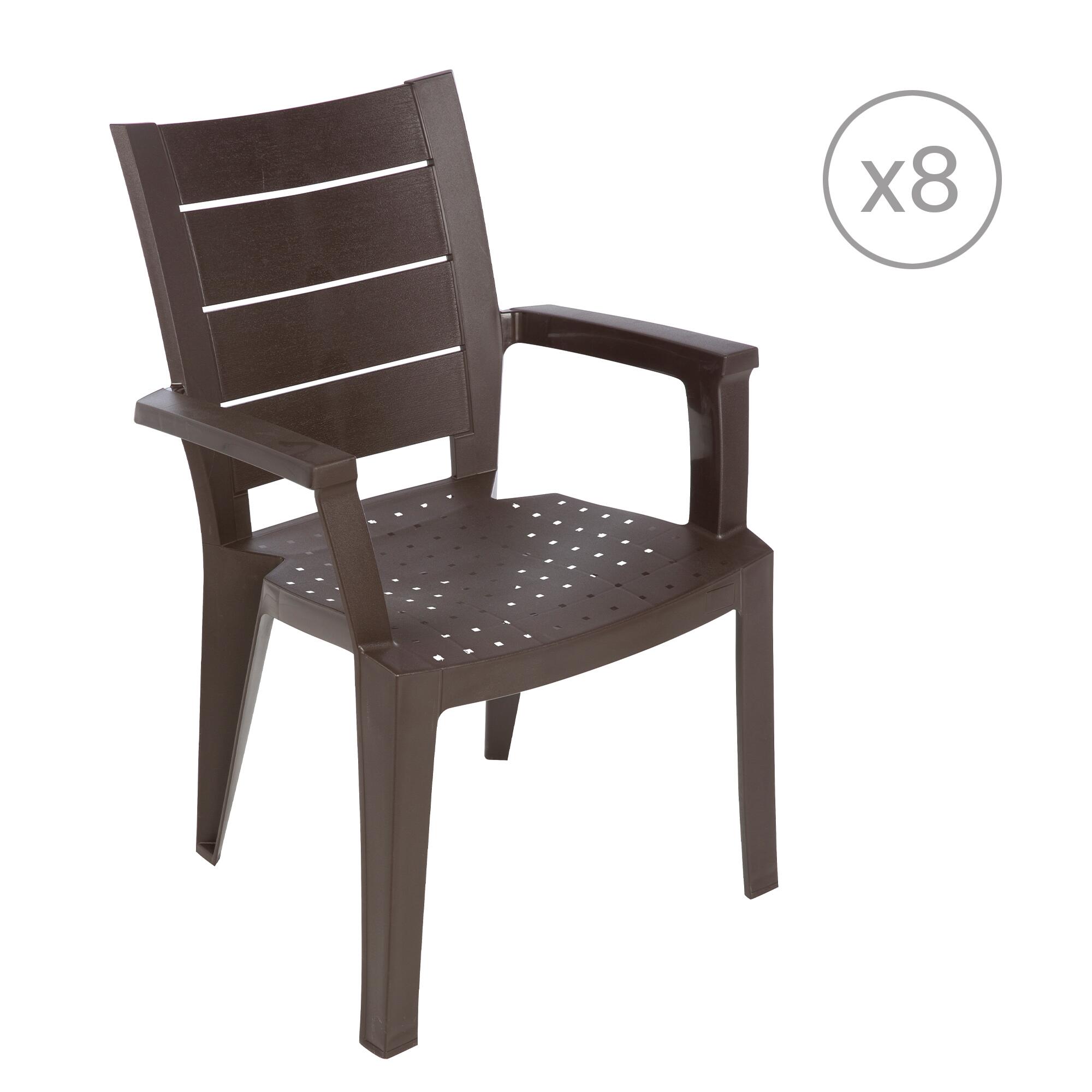 pack 8 sillas de jardin de polipropileno legno marron