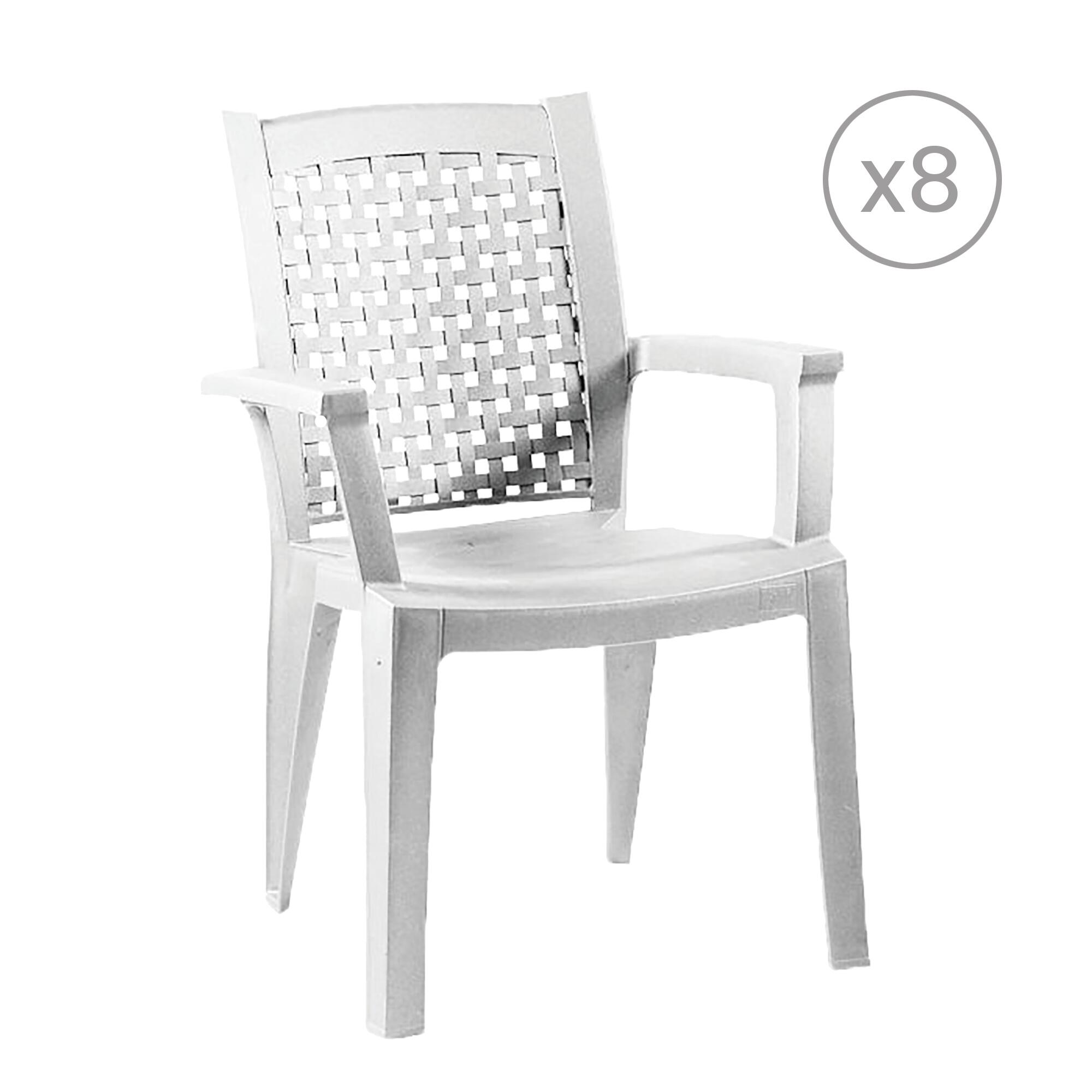 pack 8 sillas de jardin de exterior de resina imitacion metal blanco