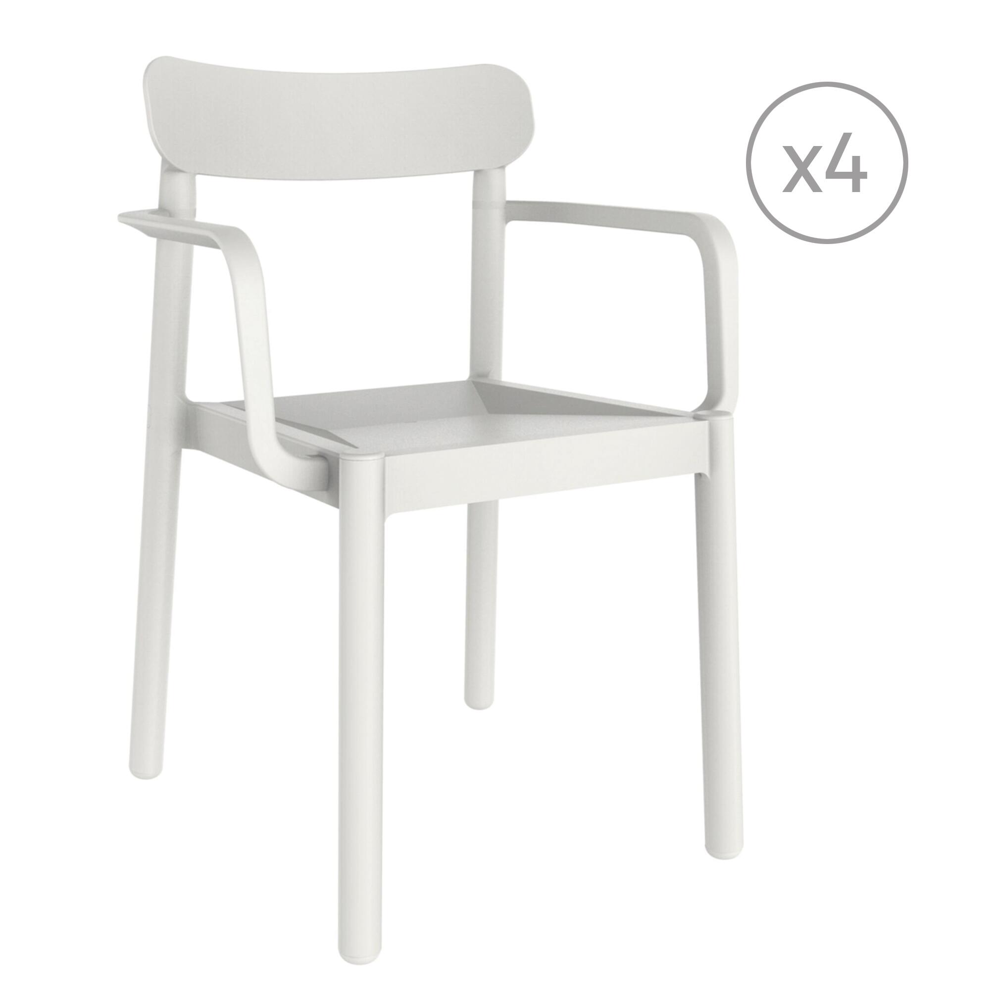 pack 4 sillas de jardin de exterior de resina con brazos elba blanca