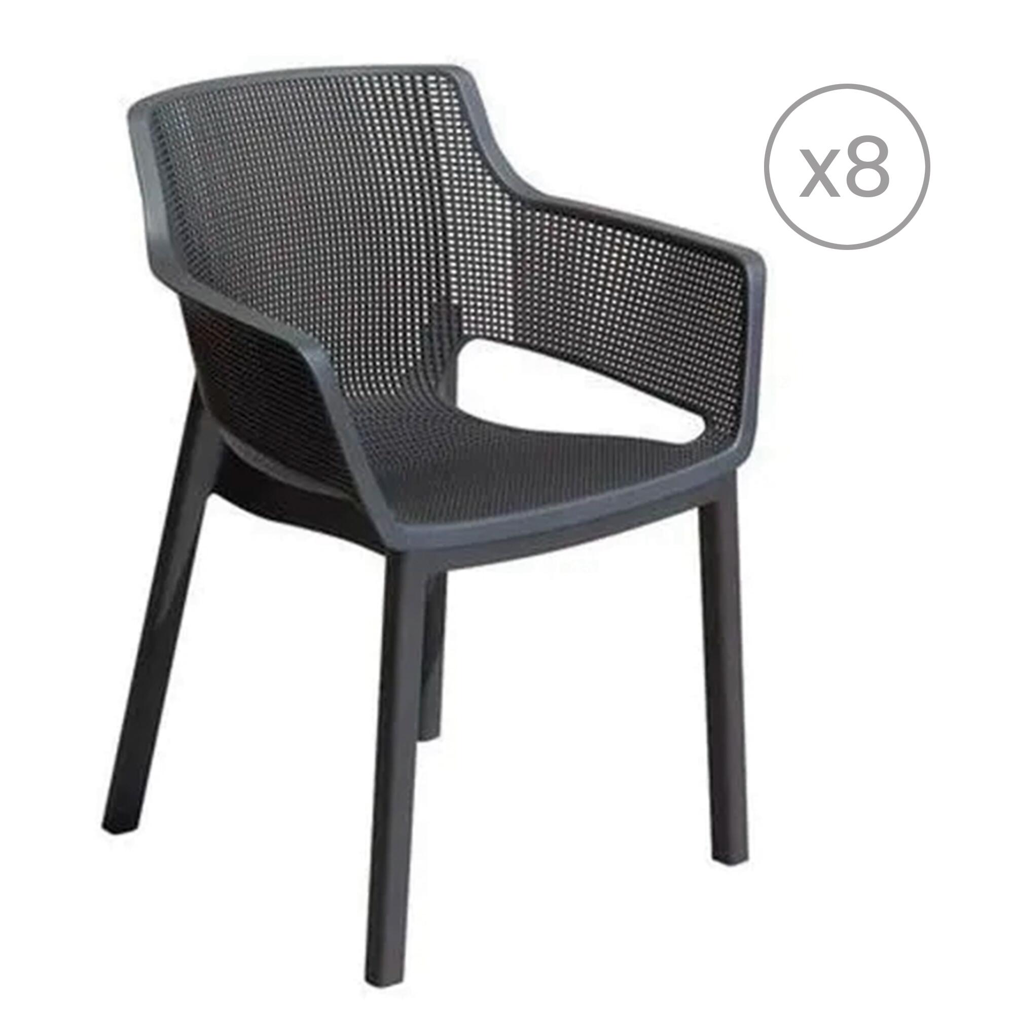 pack 8 sillas de jardin sin cojin de resina gris