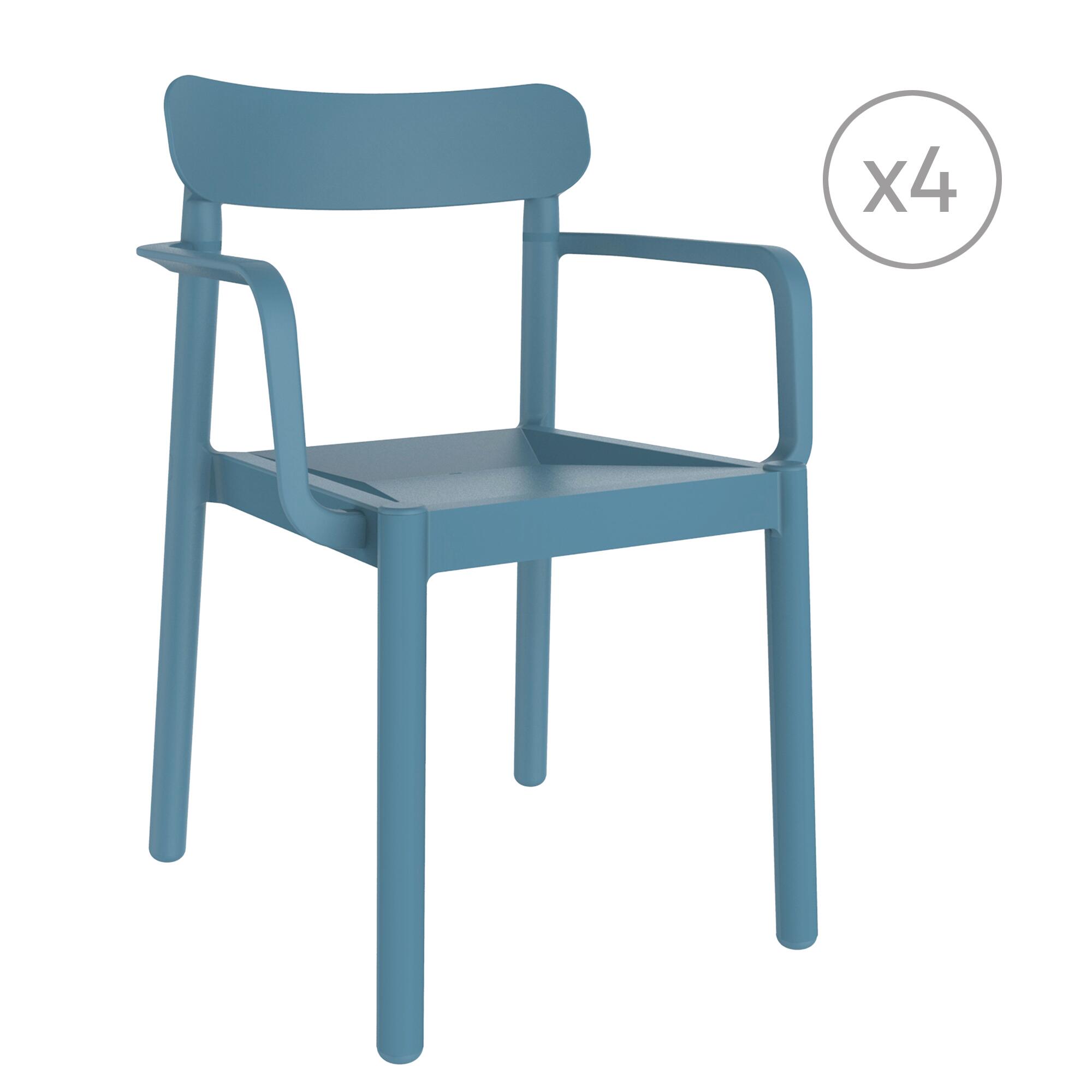 pack 4 sillas de jardin de exterior de resina con brazos elba azul