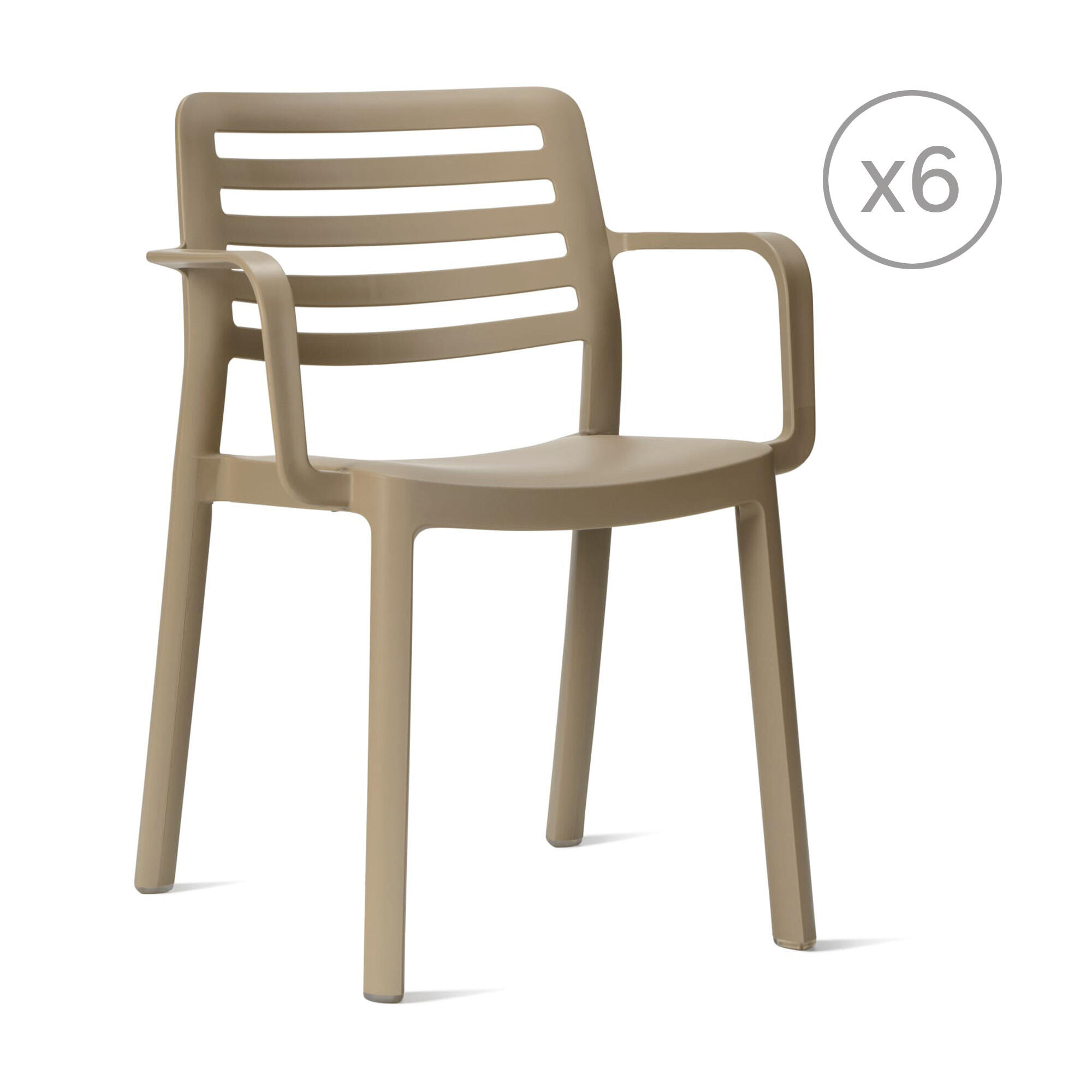 pack 6 sillas de jardin de exterior de resina con brazos wind marron