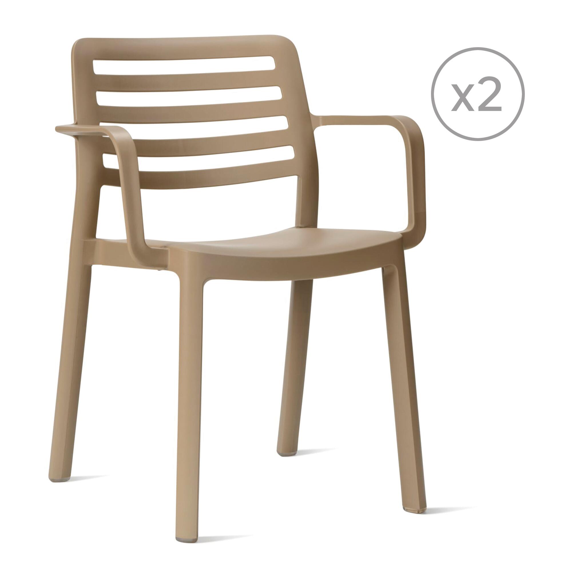 pack 2 sillas de jardin de exterior de resina con brazos wind marron