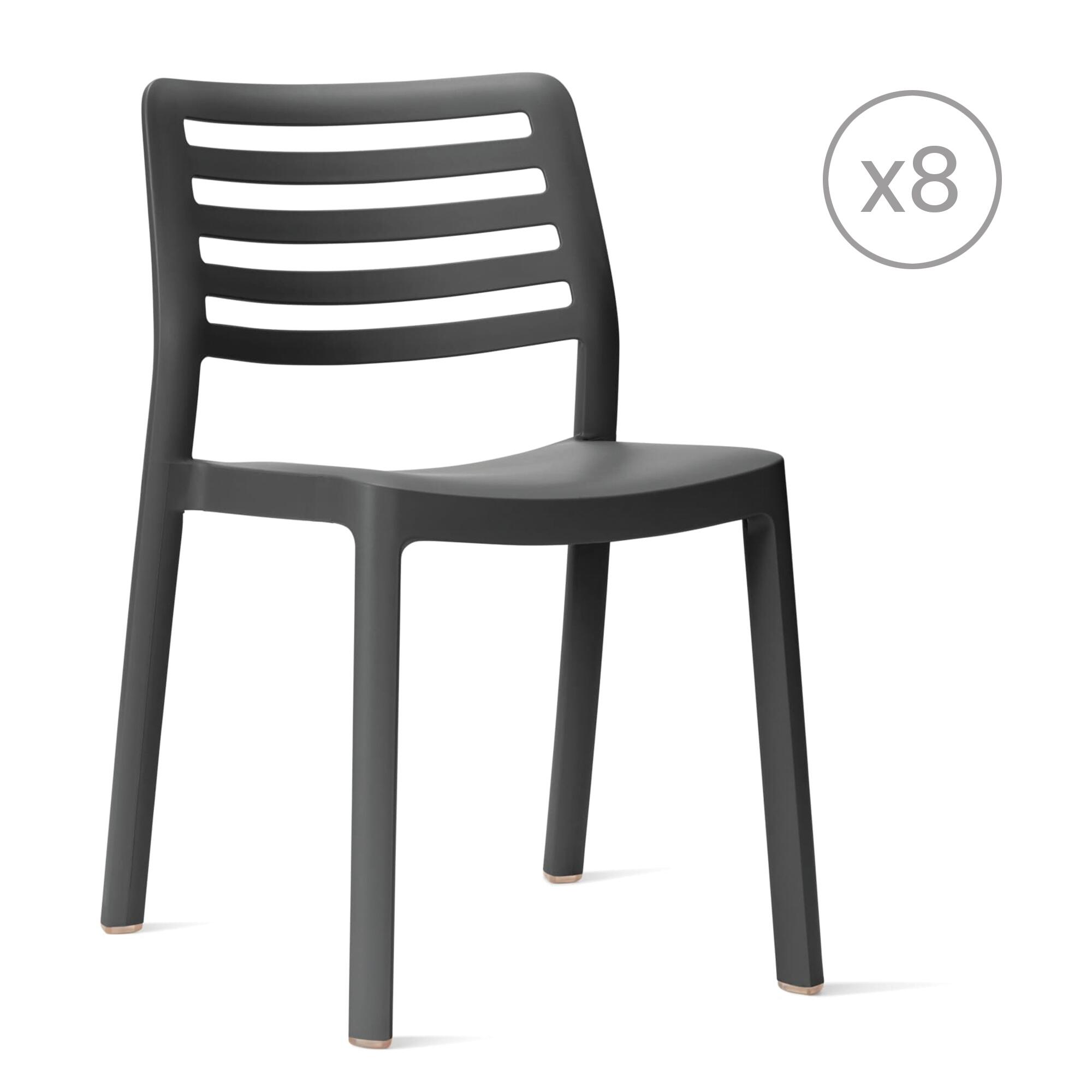 pack 8 sillas de exterior de resina wind gris