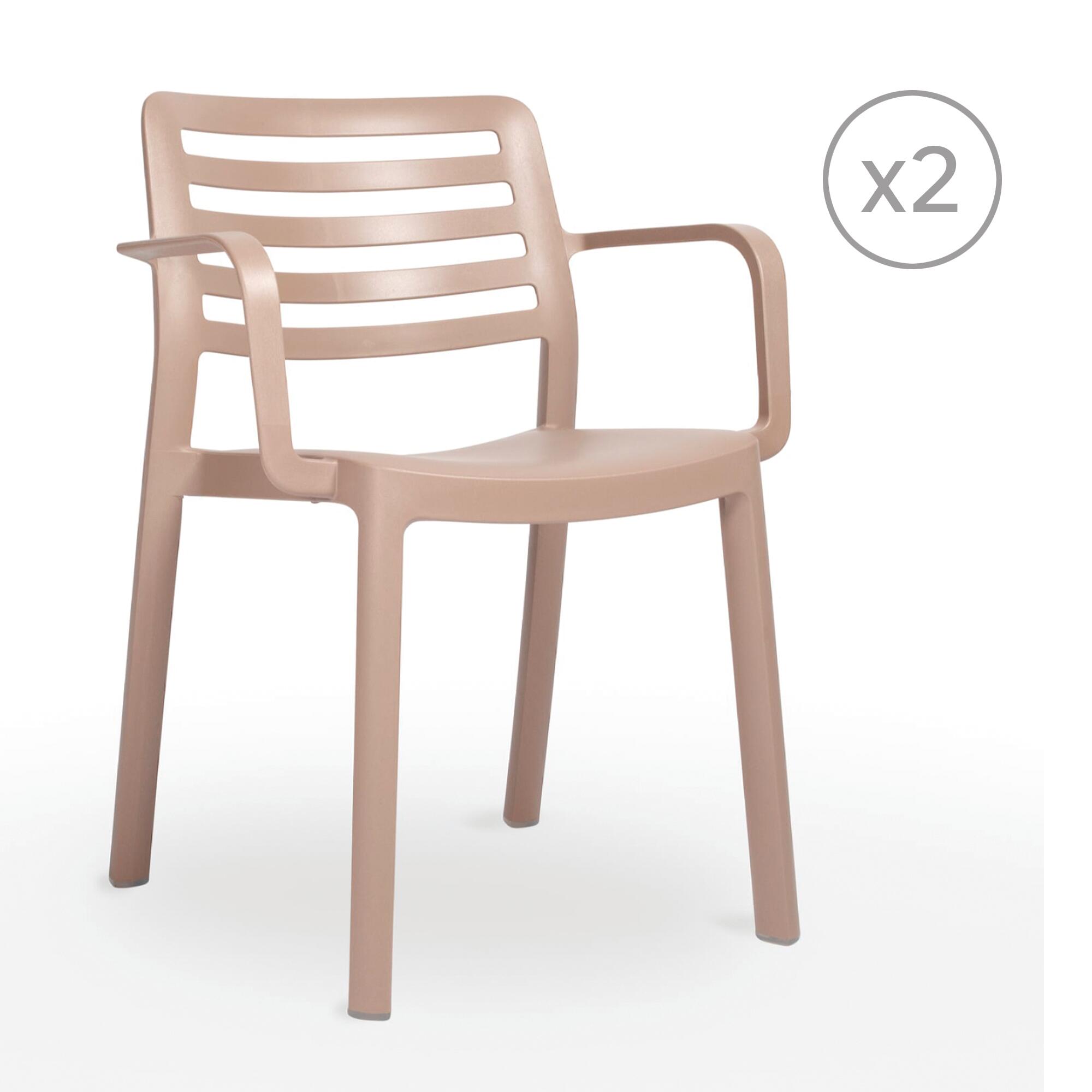 pack 2 sillas de jardin con brazos de polipropileno reciclado wind marron