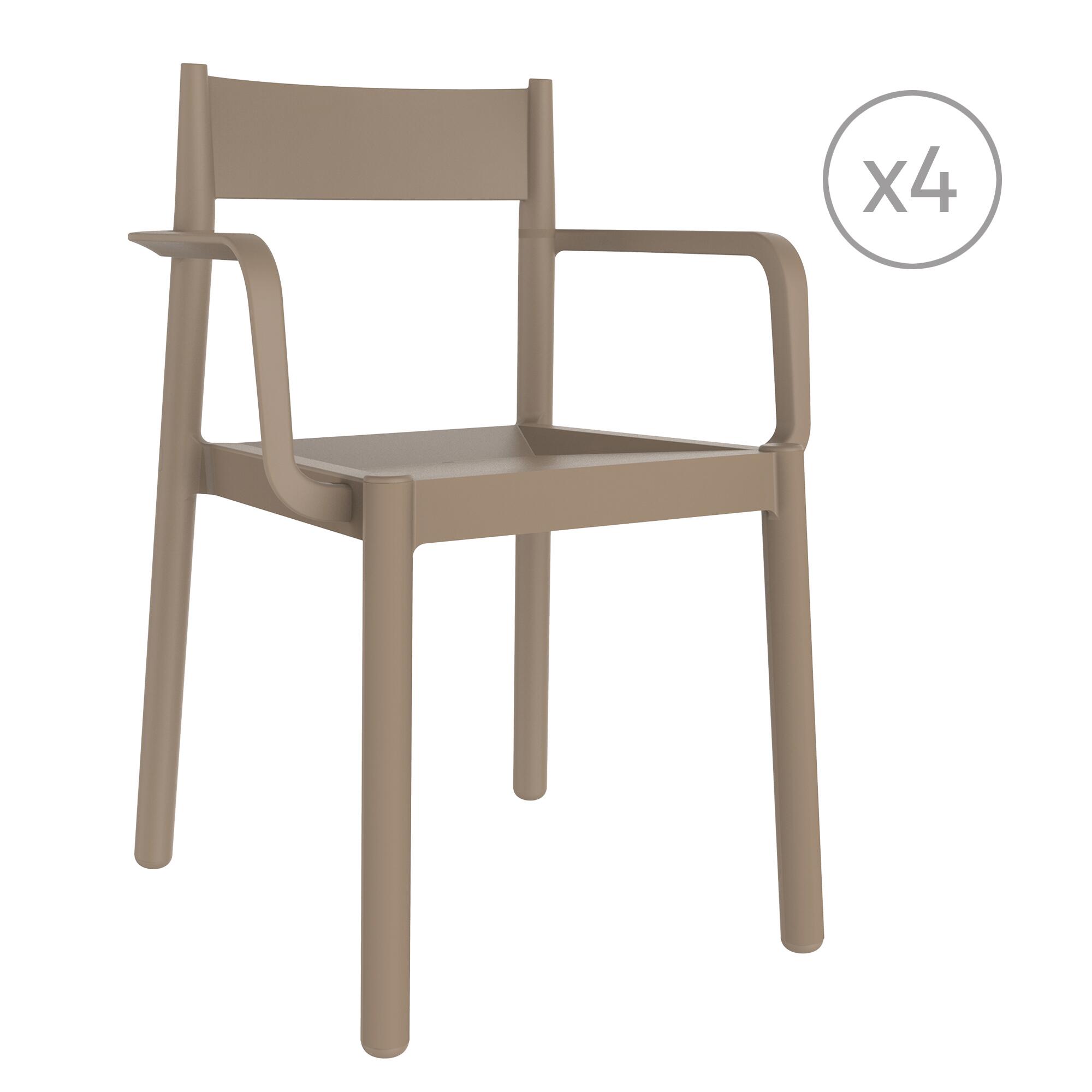 pack 4 sillas de jardin de exterior de resina con brazos danna marron