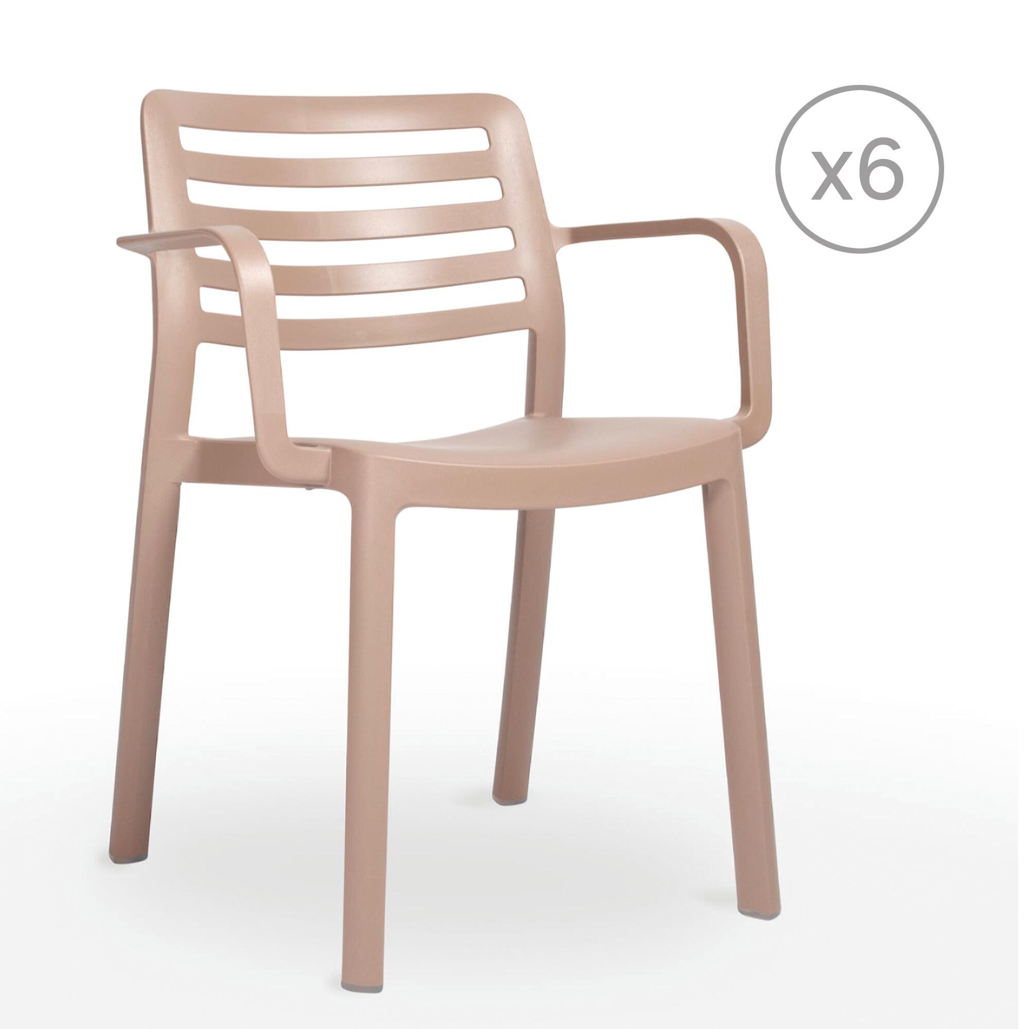 pack 6 sillas de jardin con brazos de polipropileno reciclado wind marron