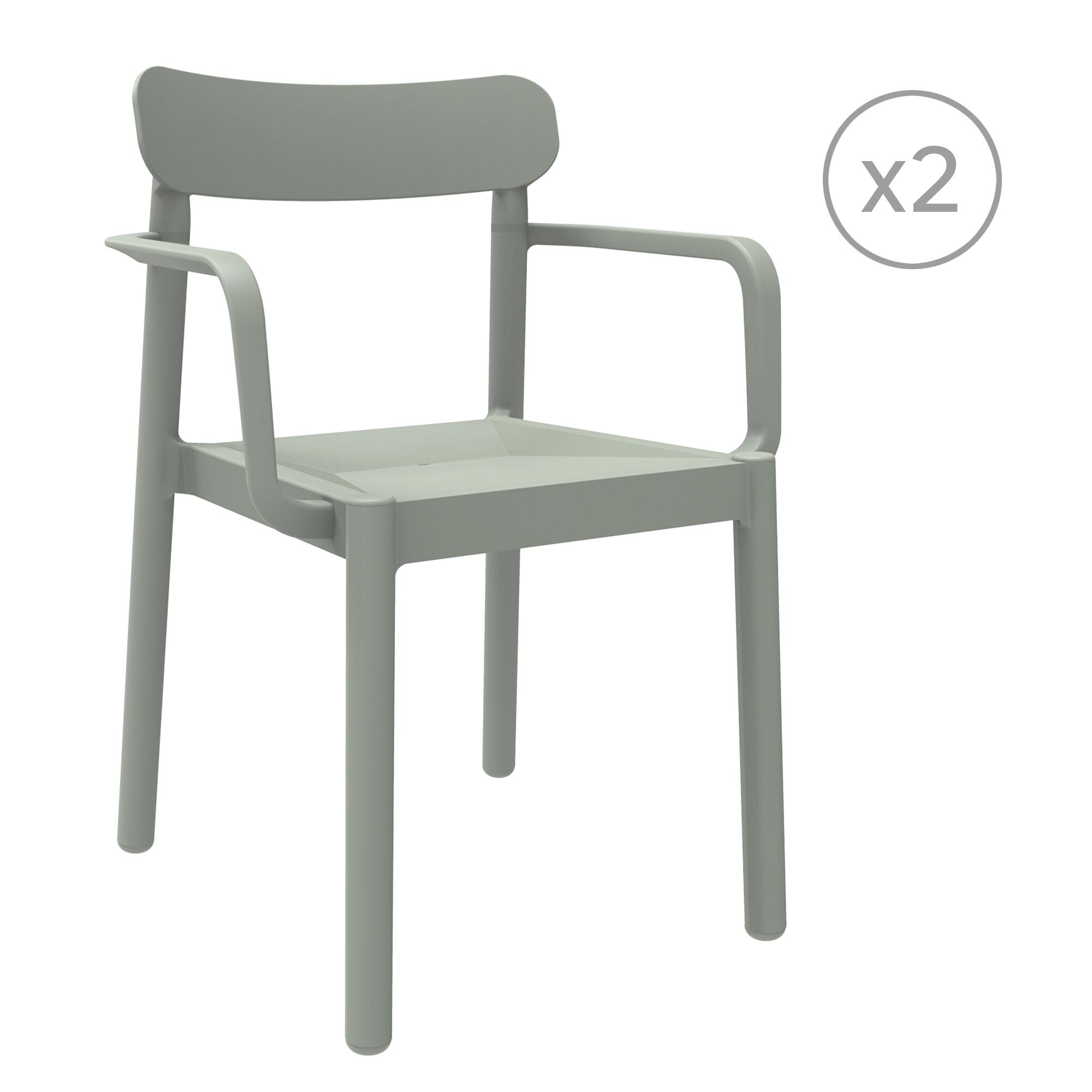 pack 2 sillas de jardin de exterior de resina con brazos elba gris