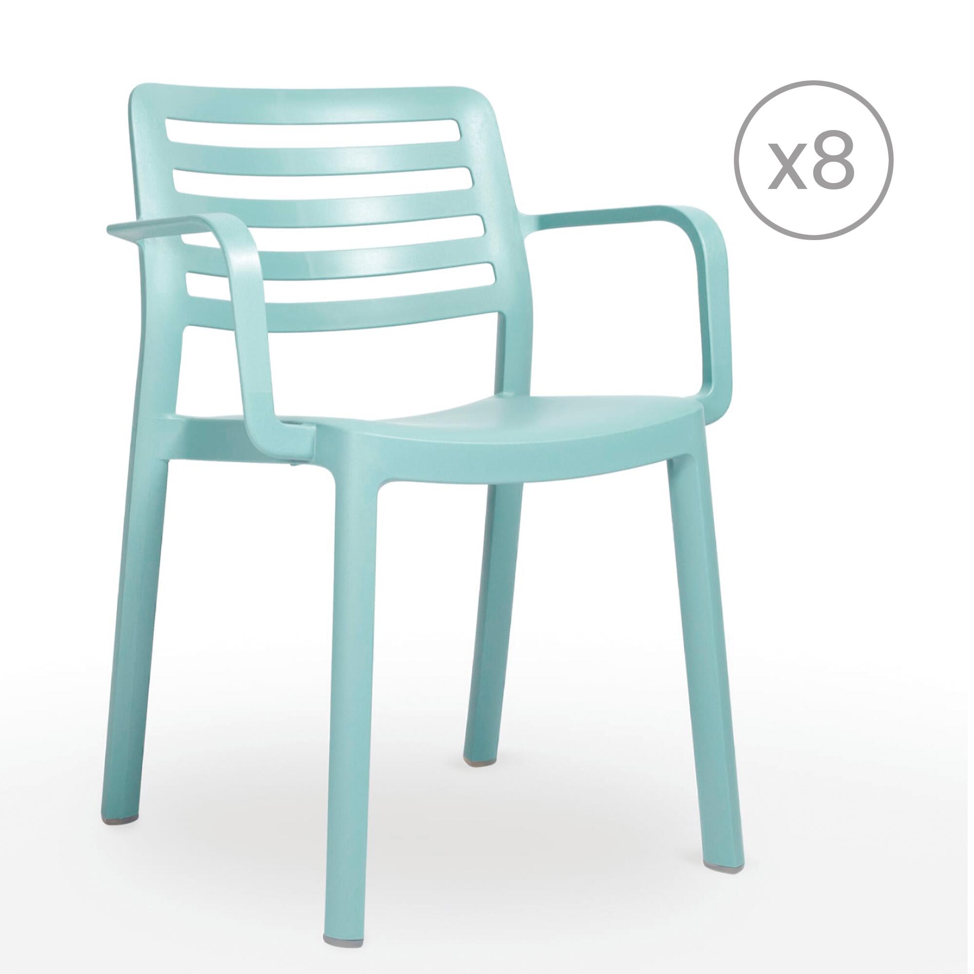 pack 8 sillas de jardin con brazos de polipropileno reciclado wind azul